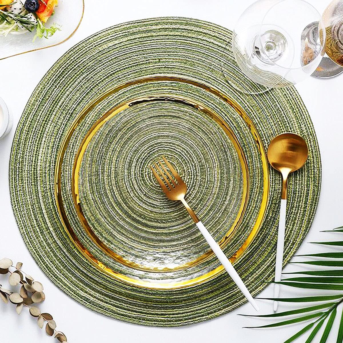 Round Braided Cotton Placemats Set of 4 - 15 Inch Decorative Table Mats for Dining, Kitchen, Wedding & Party Decor (Green) - Perfect for Home Entertaining and Special Occasions