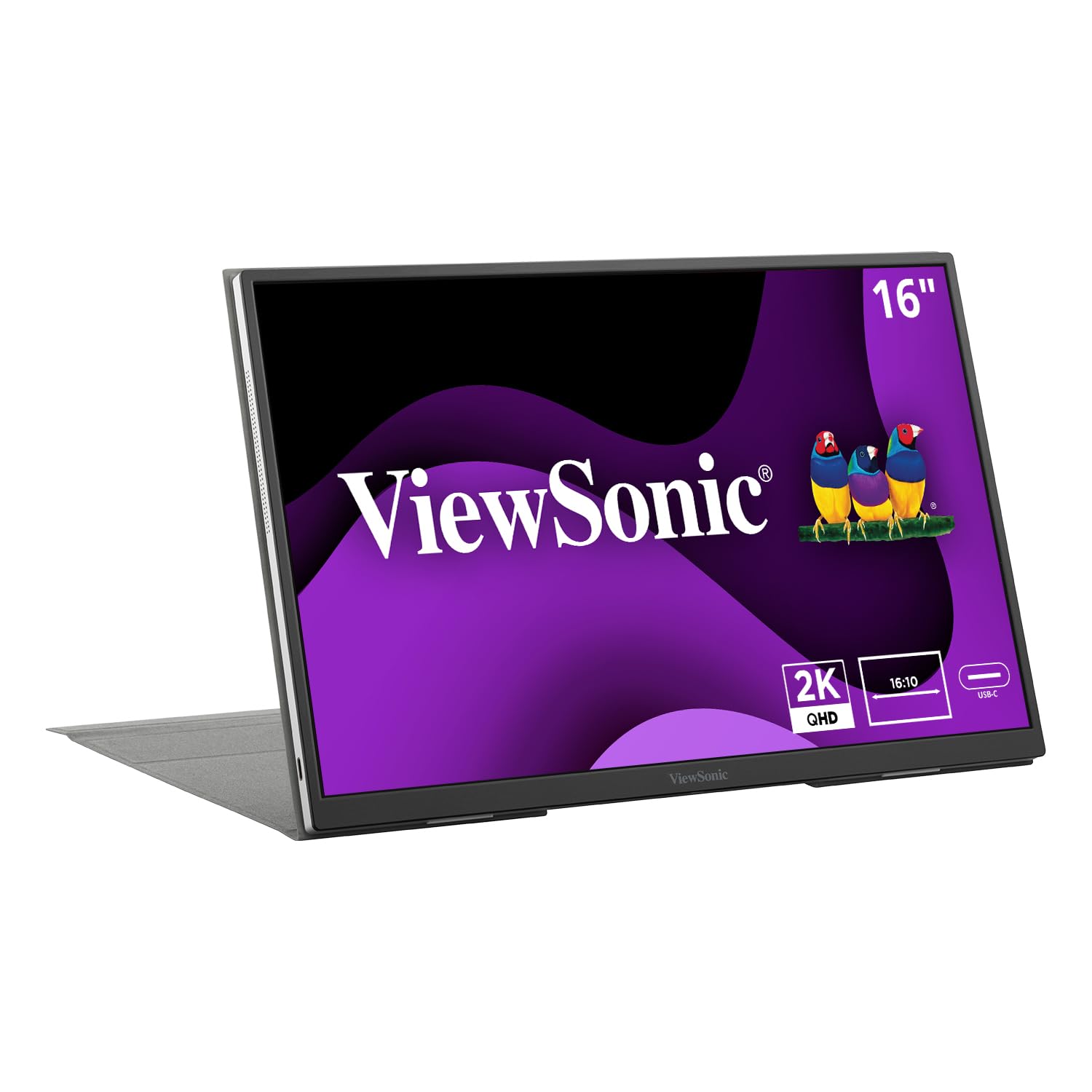 ViewSonic VG1656-2K 16 Inch WQXGA 1600p IPS Portable Monitor with 65W USB-C Power Delivery & Smart Cover Stand - Perfect for Business Travel, Home Office & Gaming Setup
