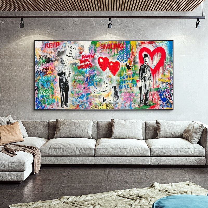 Banksy Wall Art Print - Follow Your Dreams Keep Smiling - Inspirational Home Decor for Living Room, Bedroom & Office