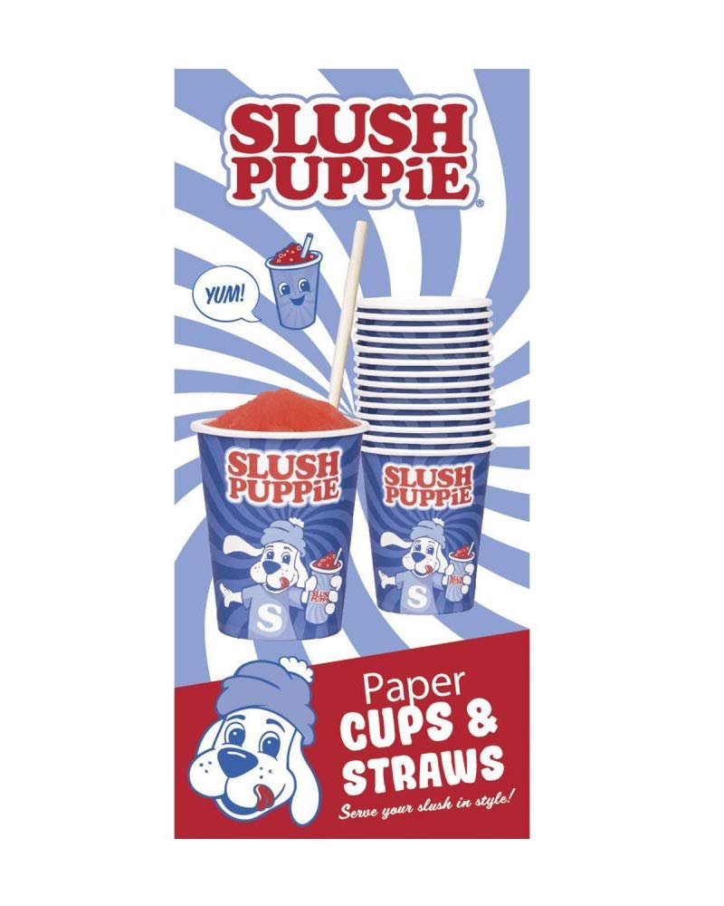 Slush Puppie 20-Pack Disposable Paper Cups & Biodegradable Straws for Parties, Events, and Summer Drinks