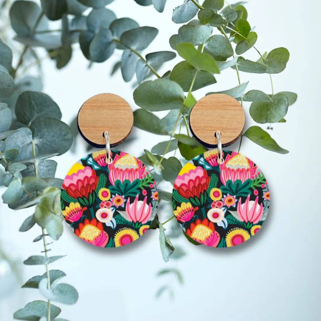 Bush Flowers Australian Wooden Earrings - Handmade Boho Dangle Earrings for Women - Perfect for Festivals, Weddings & Everyday Wear