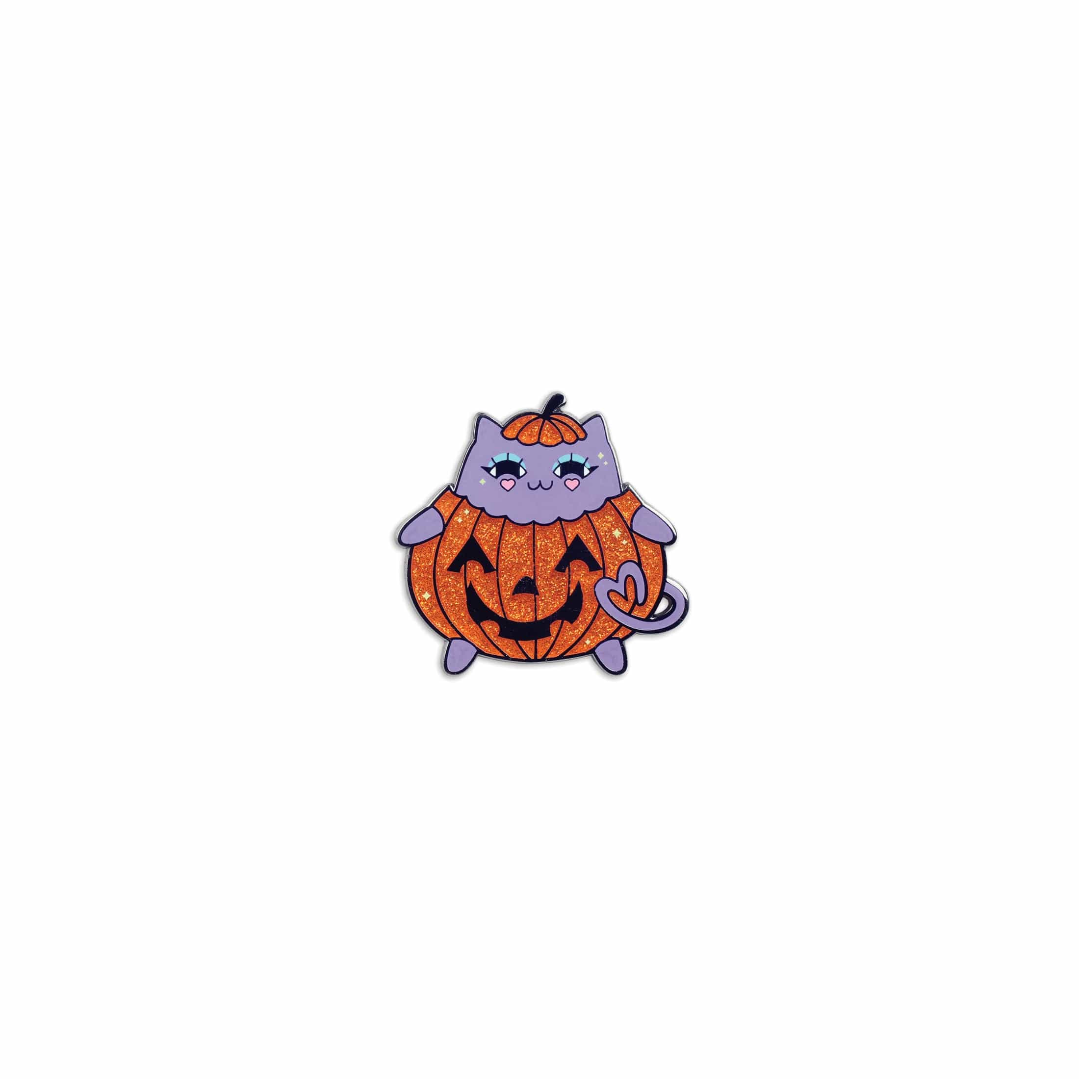 Cute Kawaii Pumpkin Kitty Enamel Pin - Halloween Jewelry for Backpacks, Jackets & Accessories Collection