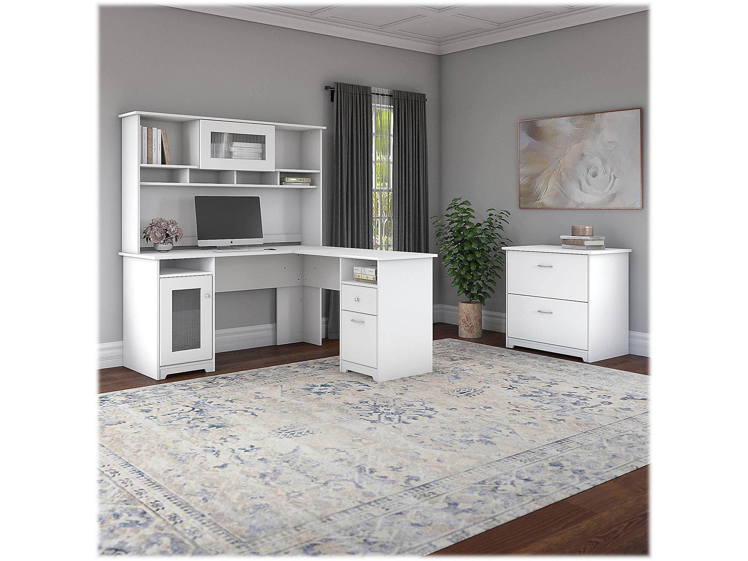 Bush Furniture Cabot L-Shaped Computer Desk in White - Corner Desk with Drawers & Storage for Home Office | Space-Saving Workstation for Small Rooms, Gaming Setup & Remote Work