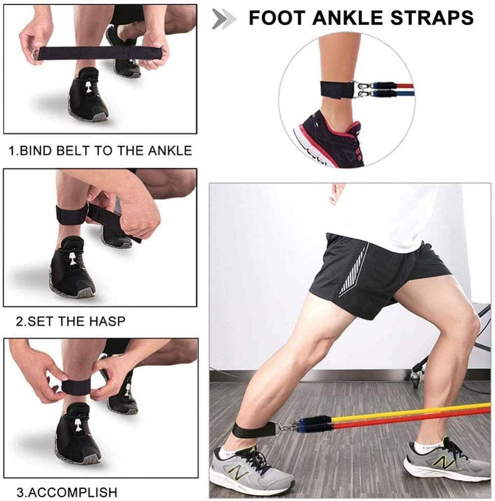 Premium 11-Piece Resistance Bands Set with 5 Stackable Exercise Bands, Door Anchors, 2 Foam Grips & Carrying Pouch - Perfect for Home Workouts, Gym Training, Yoga & Physical Therapy