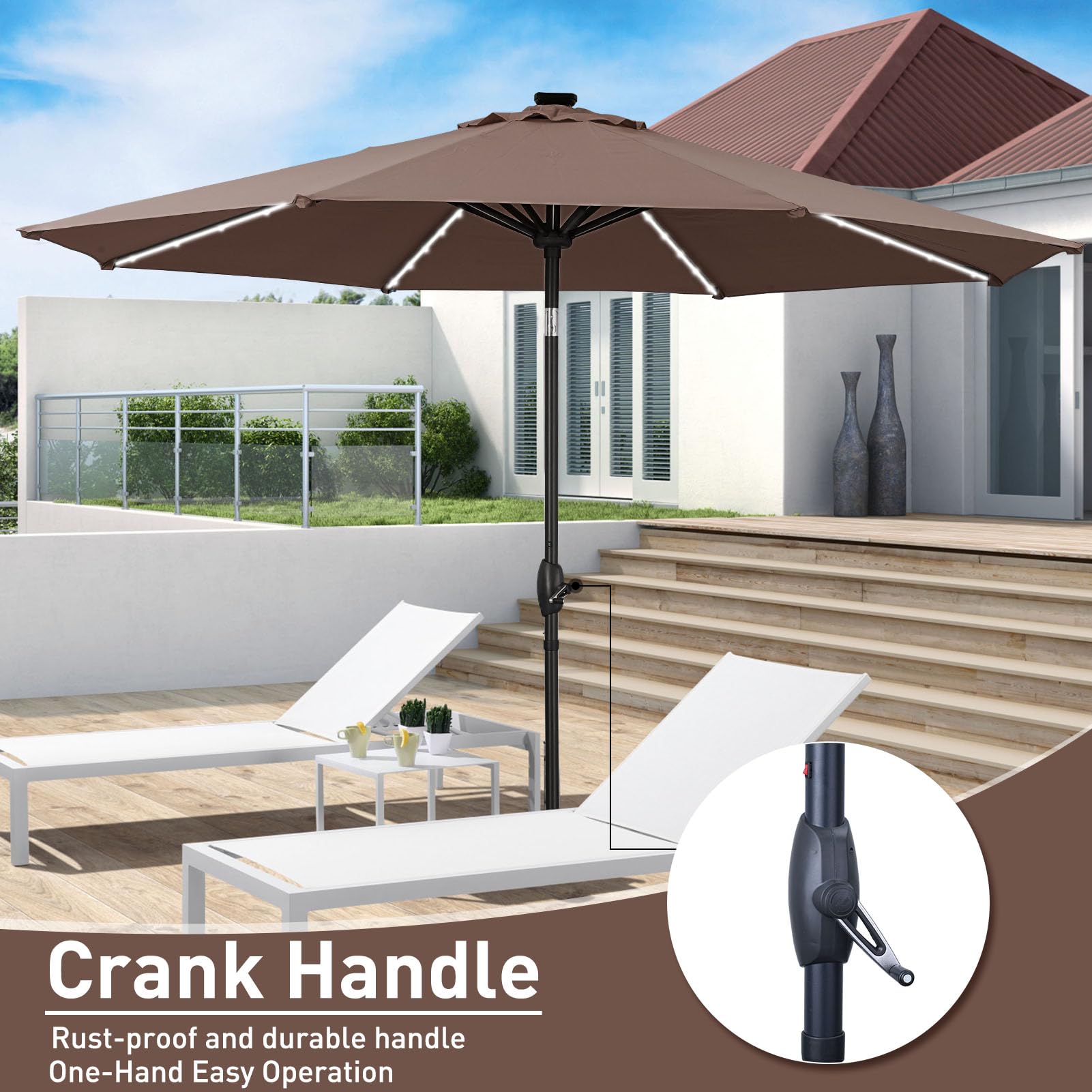 10ft Solar LED Patio Umbrella with Lights - Outdoor Cantilever Umbrella with Easy Crank & Tilt Mechanism for Garden, Poolside, Deck, Backyard - Perfect for Lounging, Dining & Outdoor Entertaining