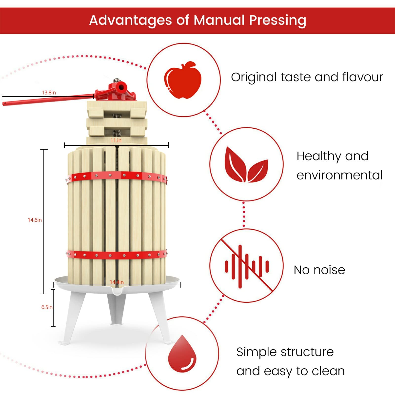 4.75 Gallon Fruit Wine Press & 7L Apple Crusher with Stand - Manual Juicer Grinder for Homemade Wine, Cider, Juice Making - Perfect for Home Brewing, Vineyard Harvest & DIY Fruit Processing