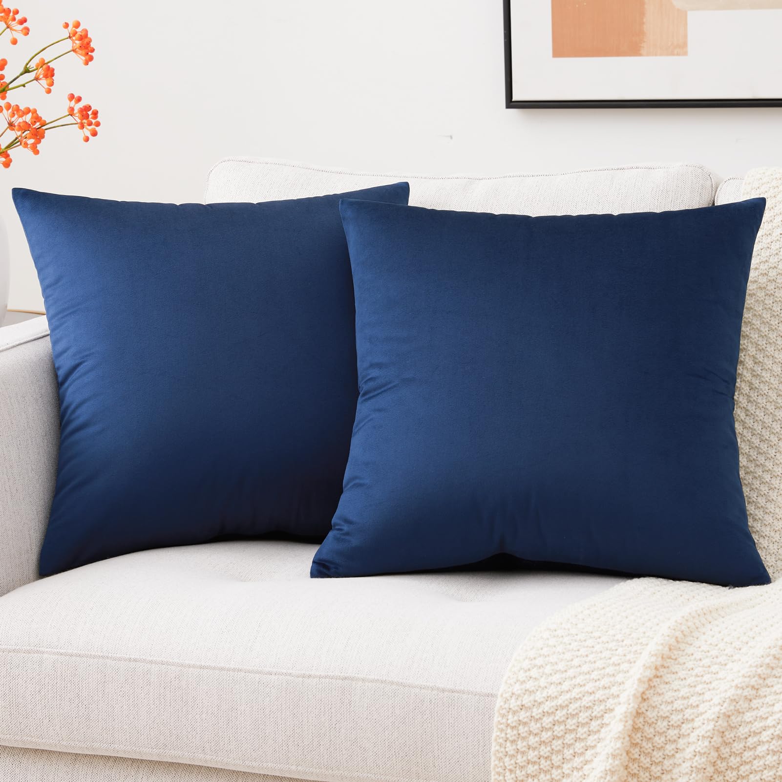 Mixhug Set of 2 Soft Velvet Square Decorative Throw Pillow Covers 18x18 Inches - Navy Blue for Sofa, Couch, Bed & Home Decor - Perfect for Living Room, Bedroom & Dorm Room Decorating