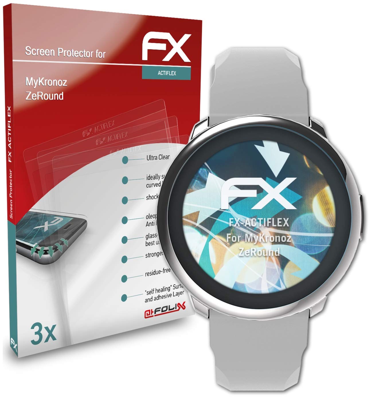 atFoliX Screen Protector for MyKronoz ZeRound - Ultra Clear Flexible Film (3-Pack) | Anti-Scratch Protection for Smartwatches | Perfect for Workouts, Swimming & Daily Use