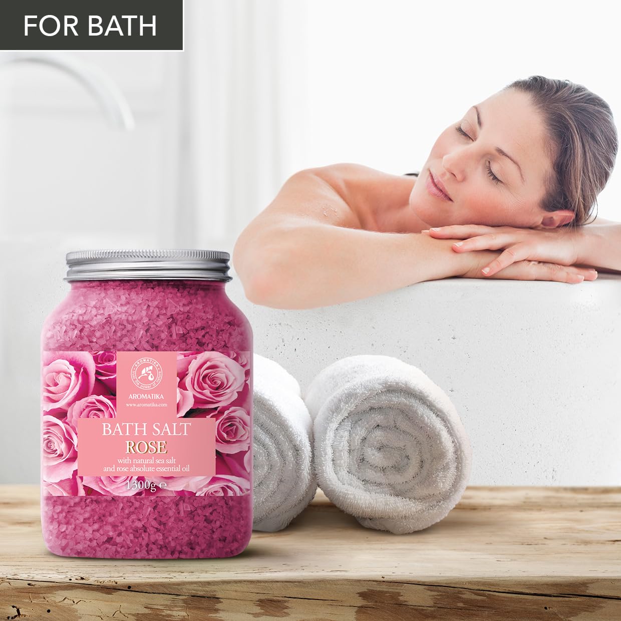Natural Rose Bath Salts Set (2x46oz) with Rosewood Oil & Rose Extract | Relaxing Aromatherapy Spa Treatment for Body Care, Beauty & Wellness | Perfect for Stress Relief, Bubble Baths & Home Spa Days
