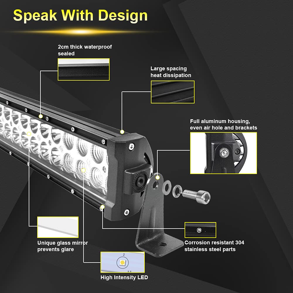 72W 12-Inch LED Light Bar Combo Spot Flood Beam - Off Road Lights for Trucks, Tractors, Trailers, 4x4 & Boats - Waterproof Fog & Driving Lights for Work, Camping & Night Adventures