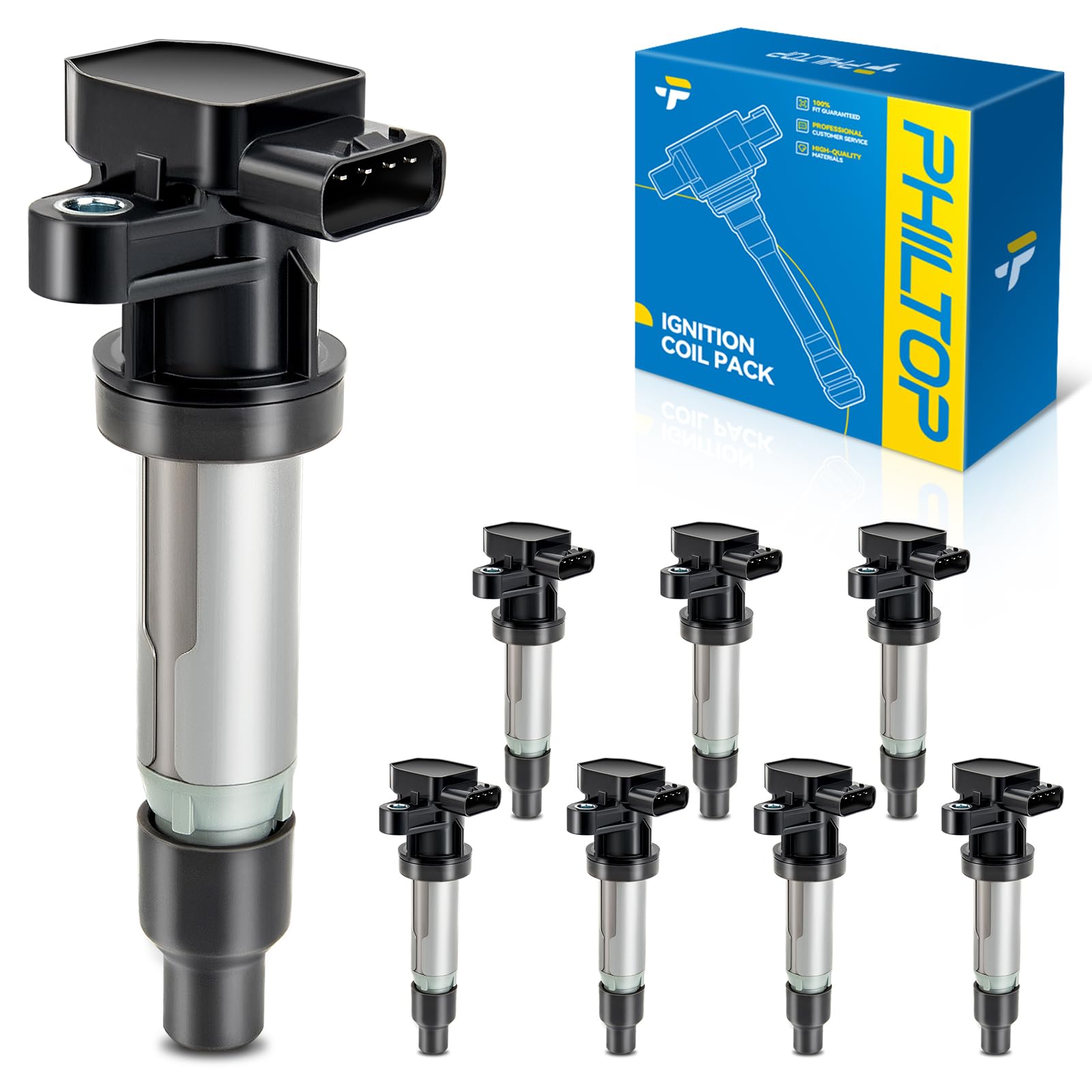 PHILTOP Ignition Coil Pack - Compatible with 2007-2011 Buick Lucerne, Cadillac DTS SRX STS XLR 4.4L 4.6L V8 Engines - Replacement for UF543 - Set of 8 Coils - Improve Engine Performance & Fuel Efficiency for Smooth Driving