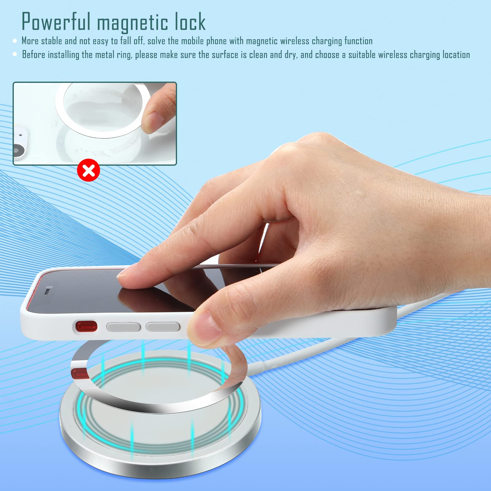 8-Piece Magnetic Car Charger Kit - Universal Metal Rings with Stickers for MagSafe Wireless Charging (Black & Silver) | Perfect for iPhone 12/13/14 Pro Max, Samsung Galaxy & Qi-Enabled Devices | Secure Phone Mounting While Driving