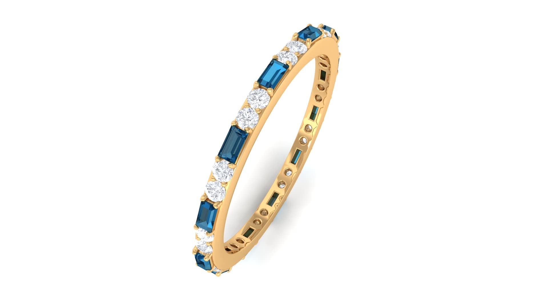 3/4 CT London Blue Topaz & Diamond 14K Solid Gold Eternity Ring - Baguette Cut Blue Topaz Wedding Band, Anniversary Jewelry Gift for Women - Perfect for Engagements, Bridal Sets, Valentine's Day & Anniversary Celebrations - Elegant Stackable Ring for Everyday Wear or Formal Occasions - Ideal for Proposals, Date Nights, Bridal Showers, and Special Events - Great for Weddings, Parties, Gifts & Everyday Elegance