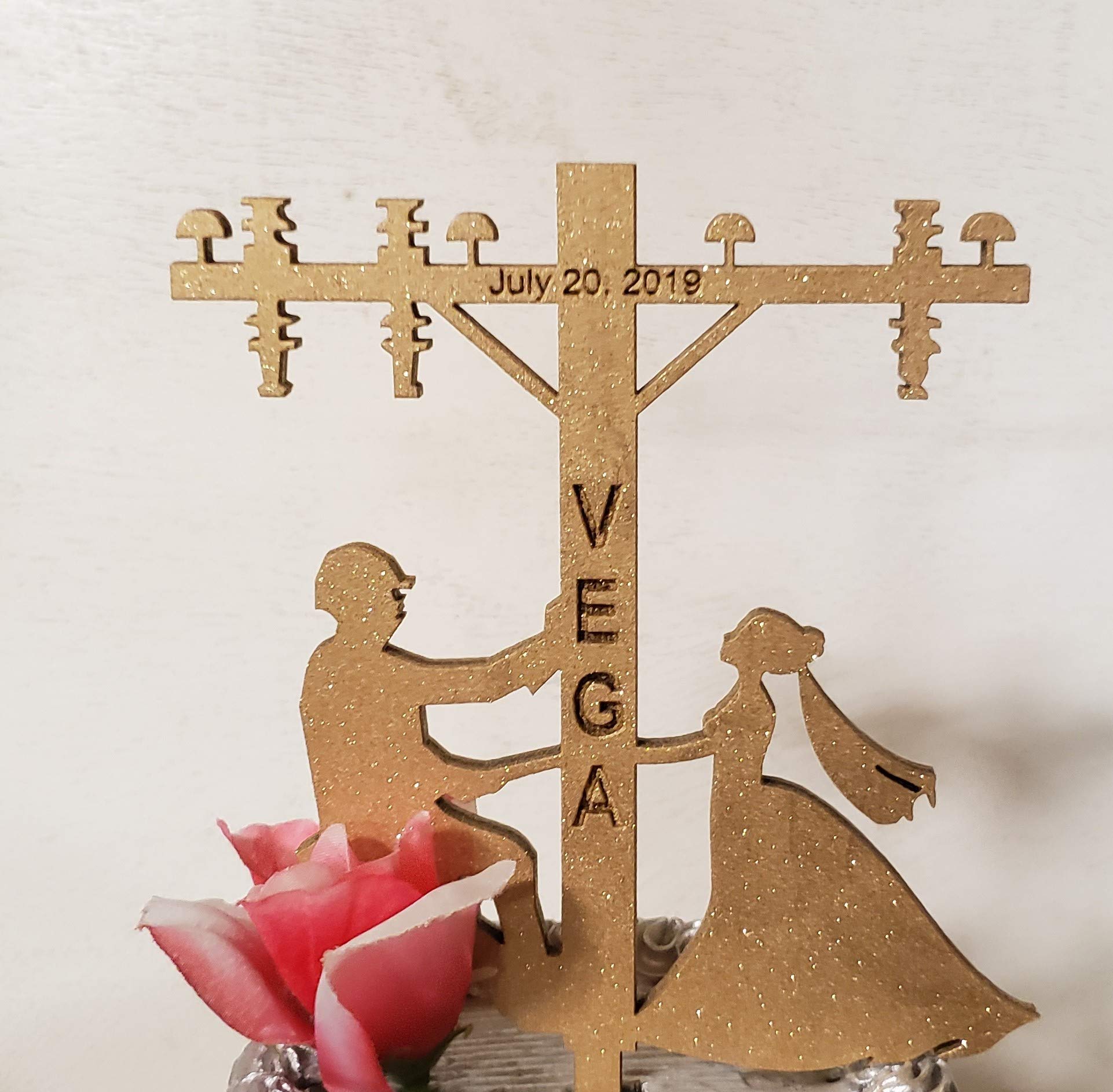Personalized Lineman Wedding Cake Topper with Custom Name & Date - Unique Wireman & Linesman Cake Decoration for Electrician Couples - Perfect for Wedding, Anniversary & Electrical Trade Celebrations