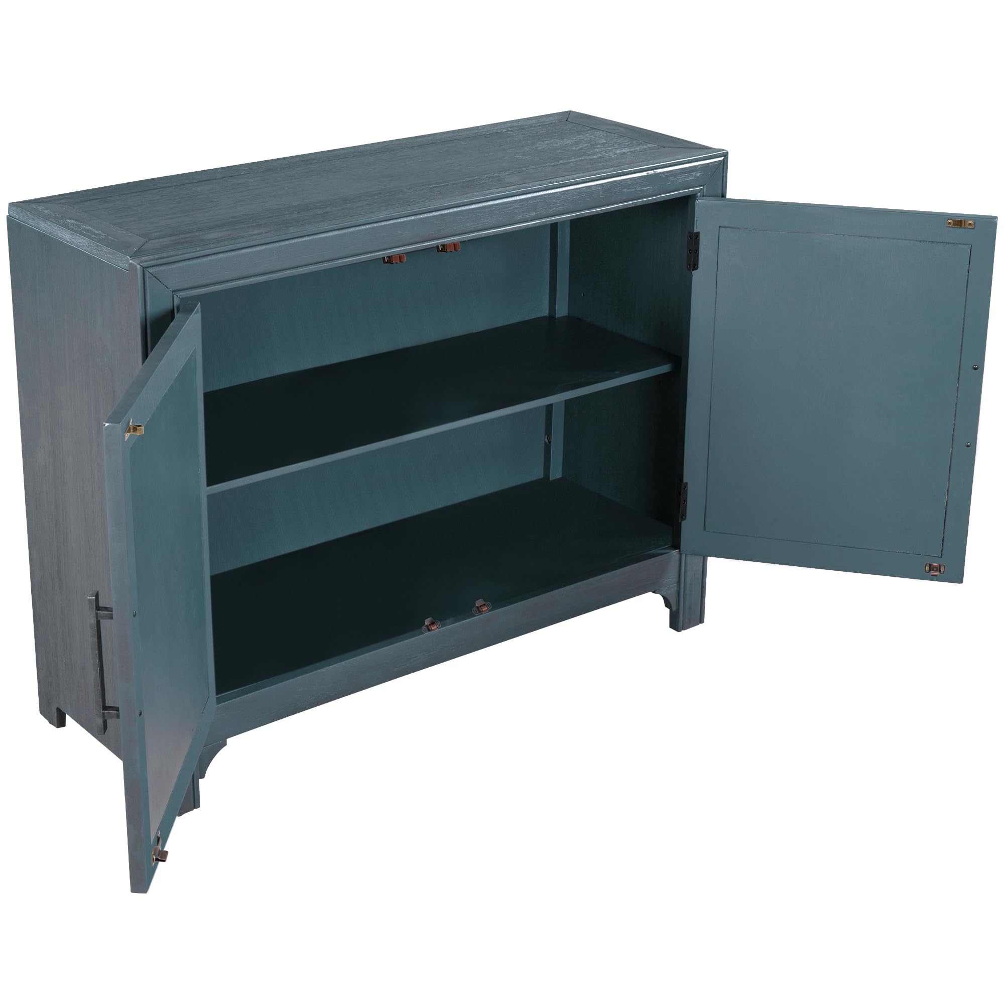 P PURLOVE Wooden Storage Cabinet with Unique Design Doors - Adjustable Shelves, Space Saving Buffet Sideboard for Living Room, Study Room, Bedroom & Office - Antique Blue Home Organization Furniture for Small Spaces