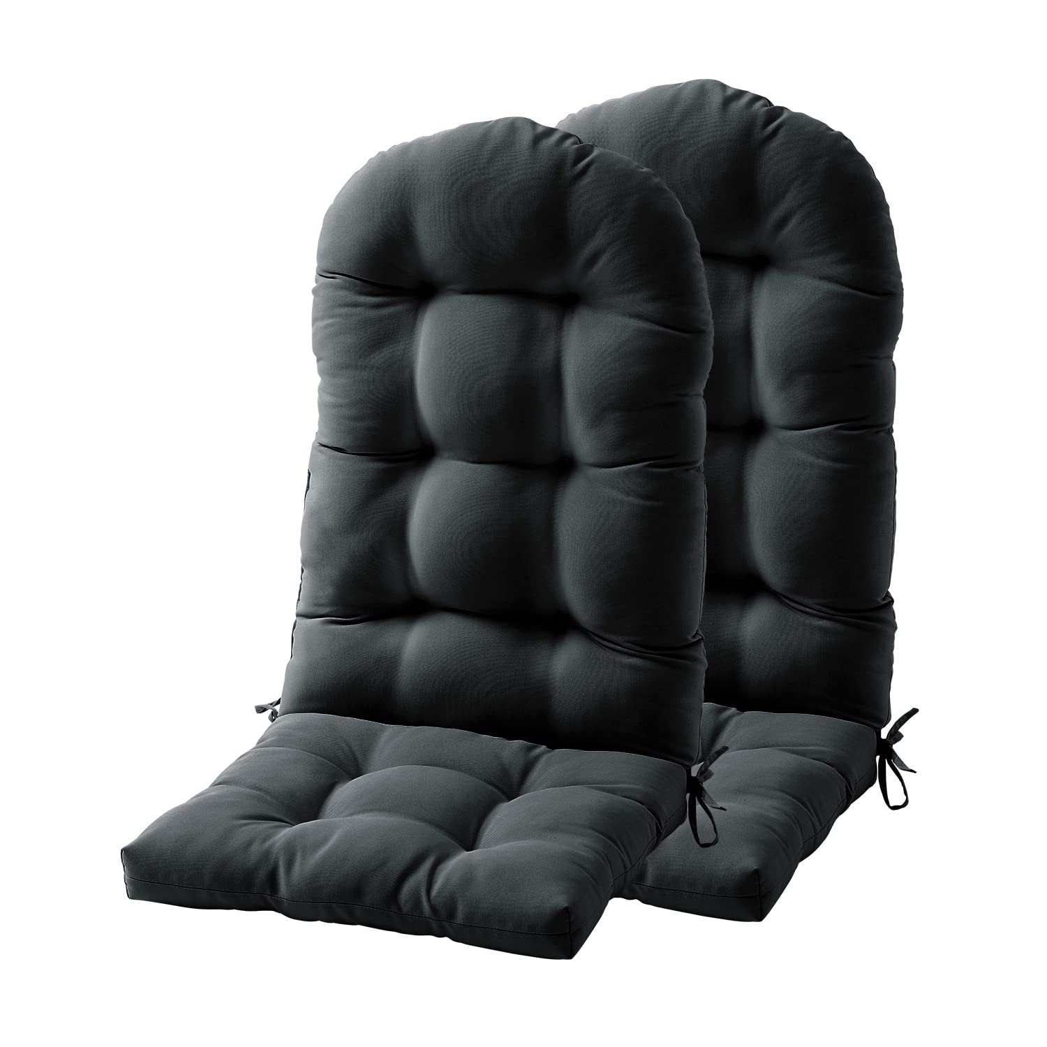 Premium Waterproof Adirondack & Rocking Chair Cushions - High Back Outdoor Patio Seat Cushions with Ties, All-Weather Fade-Resistant Tufted Pillow for Indoor/Outdoor Use (Dark Grey, 2 Pack) - Perfect for Porch, Deck, Garden & Poolside Relaxation