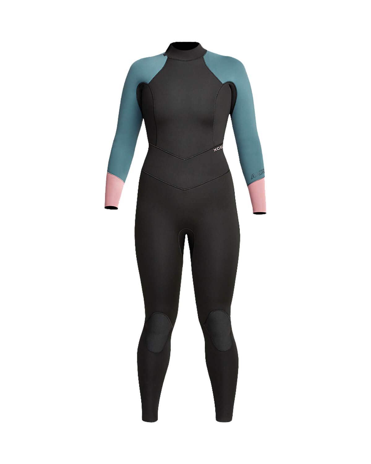 XCEL Women's Axis Back Zip 4/3mm Full Wetsuit - Black/Tinfoil/Mesa Rose | Thermal Surfing & Diving Suit for Cold Water Sports
