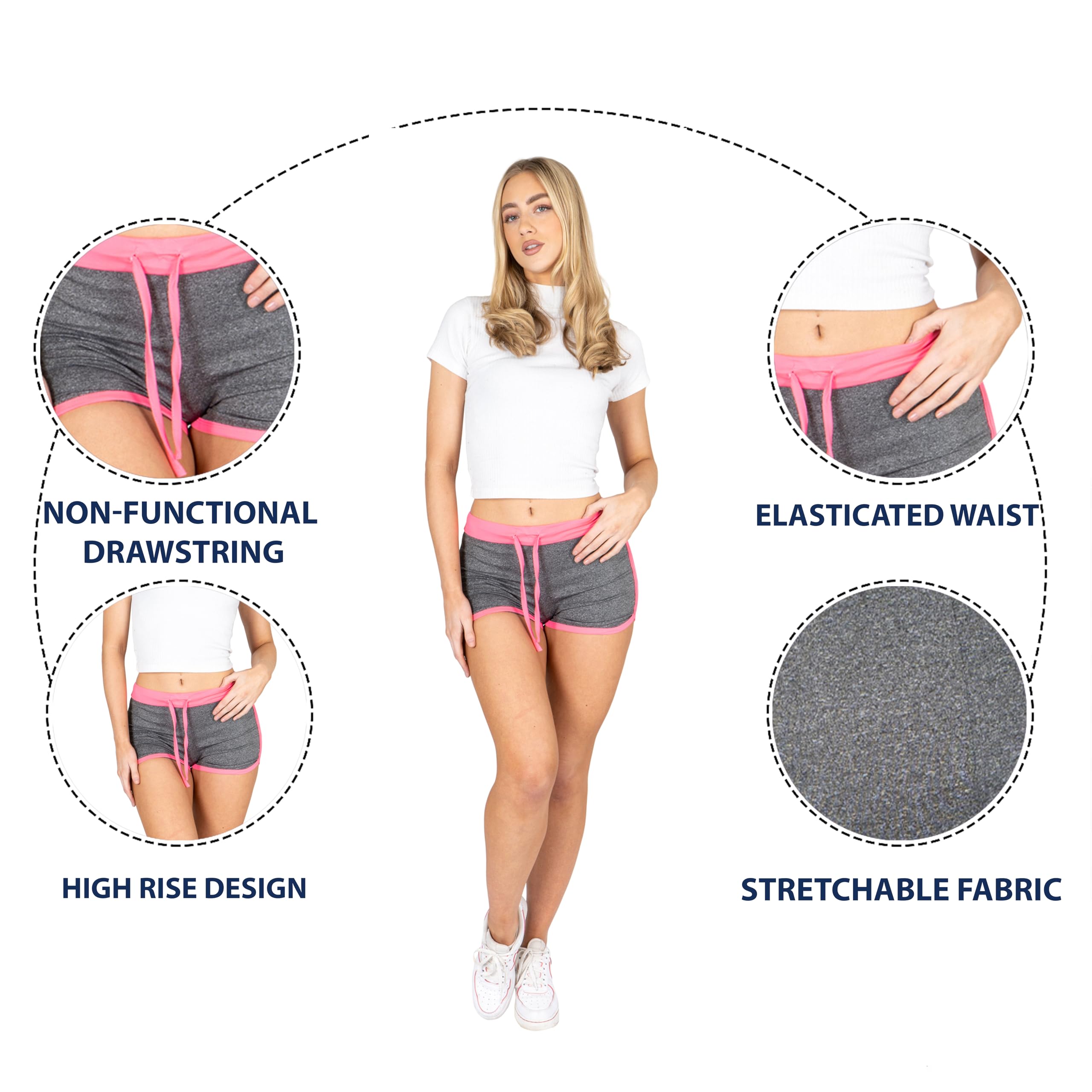 NOROZE Women's Gym Fleck Hot Pants - High Waisted Workout Shorts for Yoga, Running & Fitness - Breathable Activewear for Women