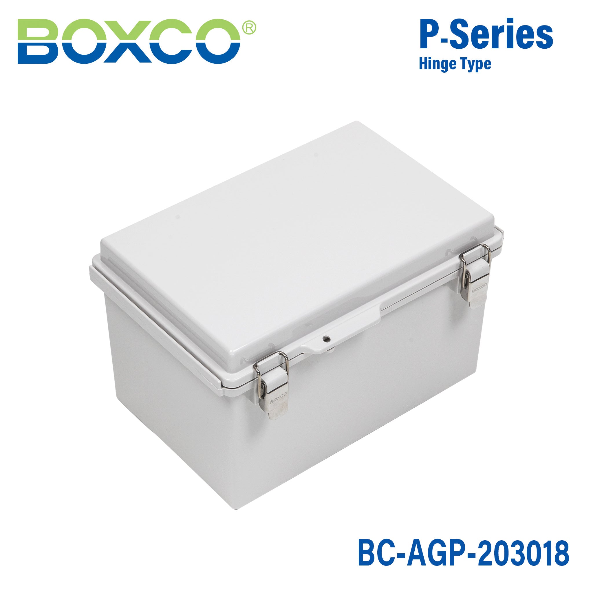 Boxco P Series 7.87 x 11.81 x 7.09 Inches (200 x 300 x 180mm) Waterproof Plastic Enclosure - IP67 Rated, IK08 Impact Resistant, ABS Material with Grey Cover & Molded Hinge Latch - Ideal for Outdoor Electrical Equipment, Industrial Control Boxes & Harsh Environment Protection