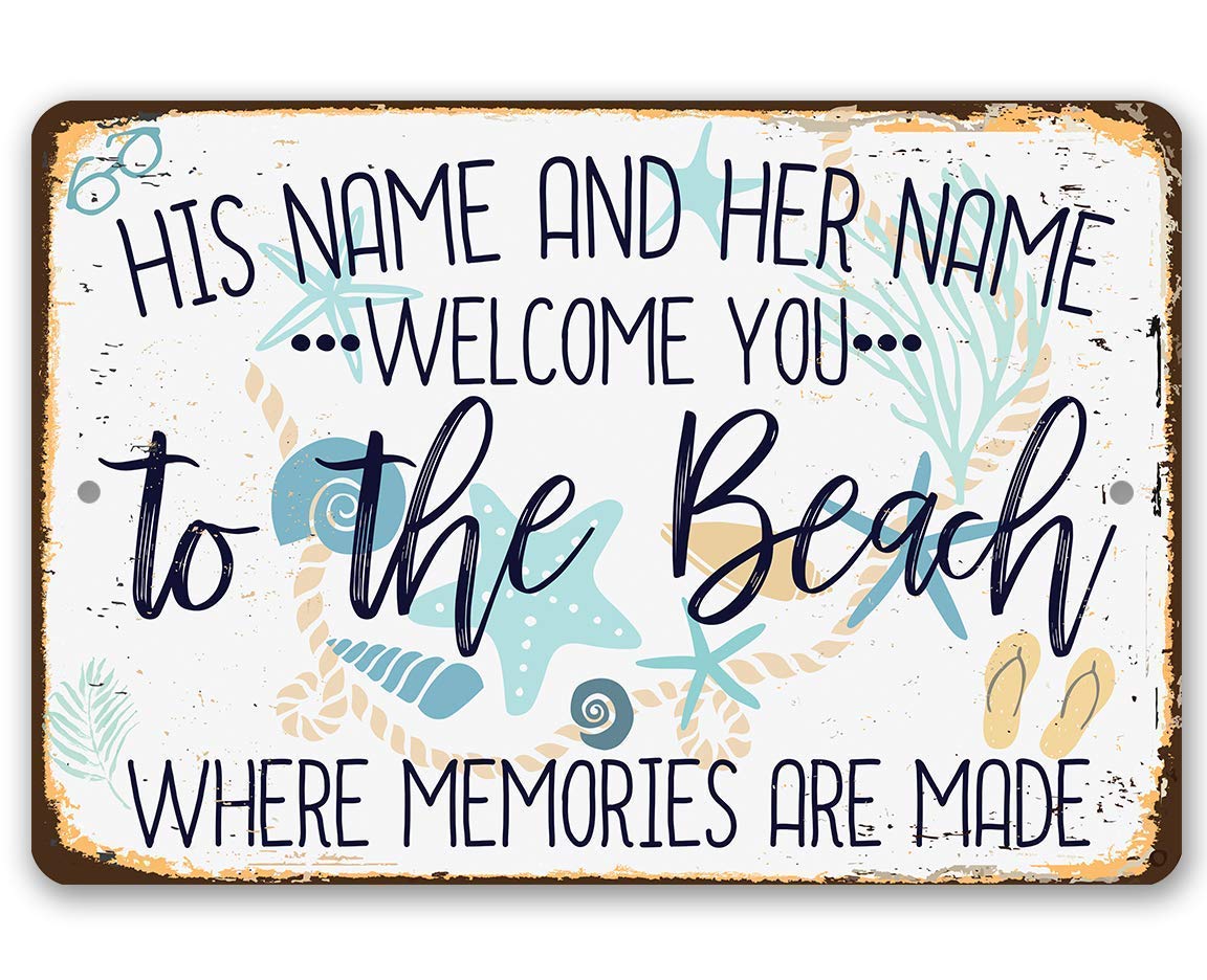 Personalized Beach Welcome Metal Sign - Rustic Wall Art for Home Decor Indoor & Outdoor - Perfect for Bedroom, Pool Area & Beach House - Coastal Themed Gift Idea