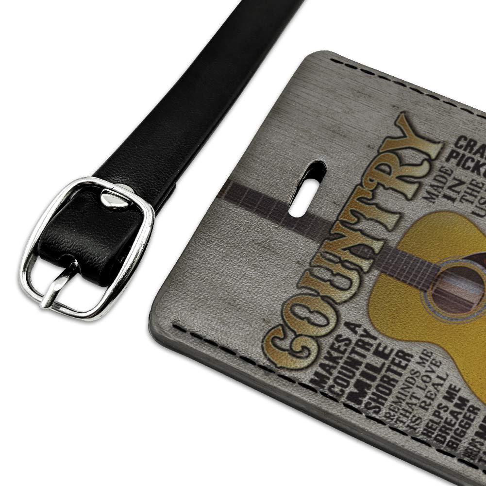 Vintage Leather Guitar Country Music Luggage Tag - Rectangle Carry-On ID Tag for Suitcases, Bags & Backpacks - Perfect for Travel, Music Festivals & Country Concerts