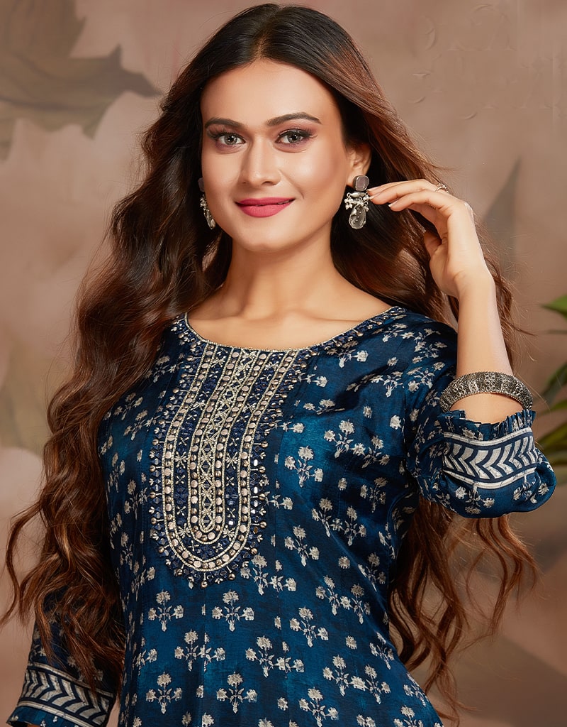 Stylish Blue Anarkali Kurti for Women - Traditional Indian Long Dress with Embroidery - Perfect for Festivals, Weddings & Special Occasions