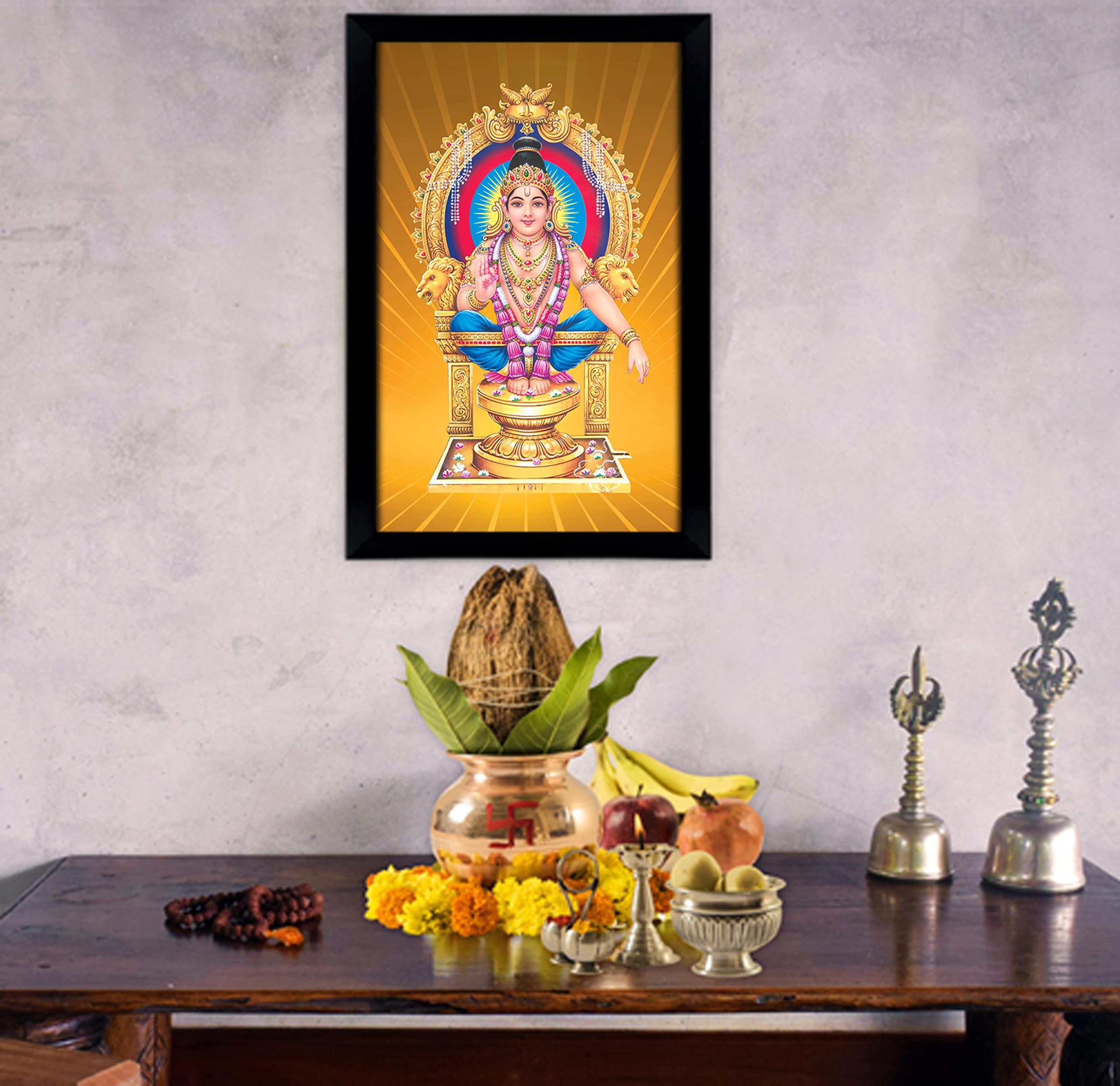 Lord Ayyappa Swamy Religious Picture Frame - Black Wall Decor for Home, Office & Temple | Divine Photo Frame for Pooja Room & Spiritual Spaces