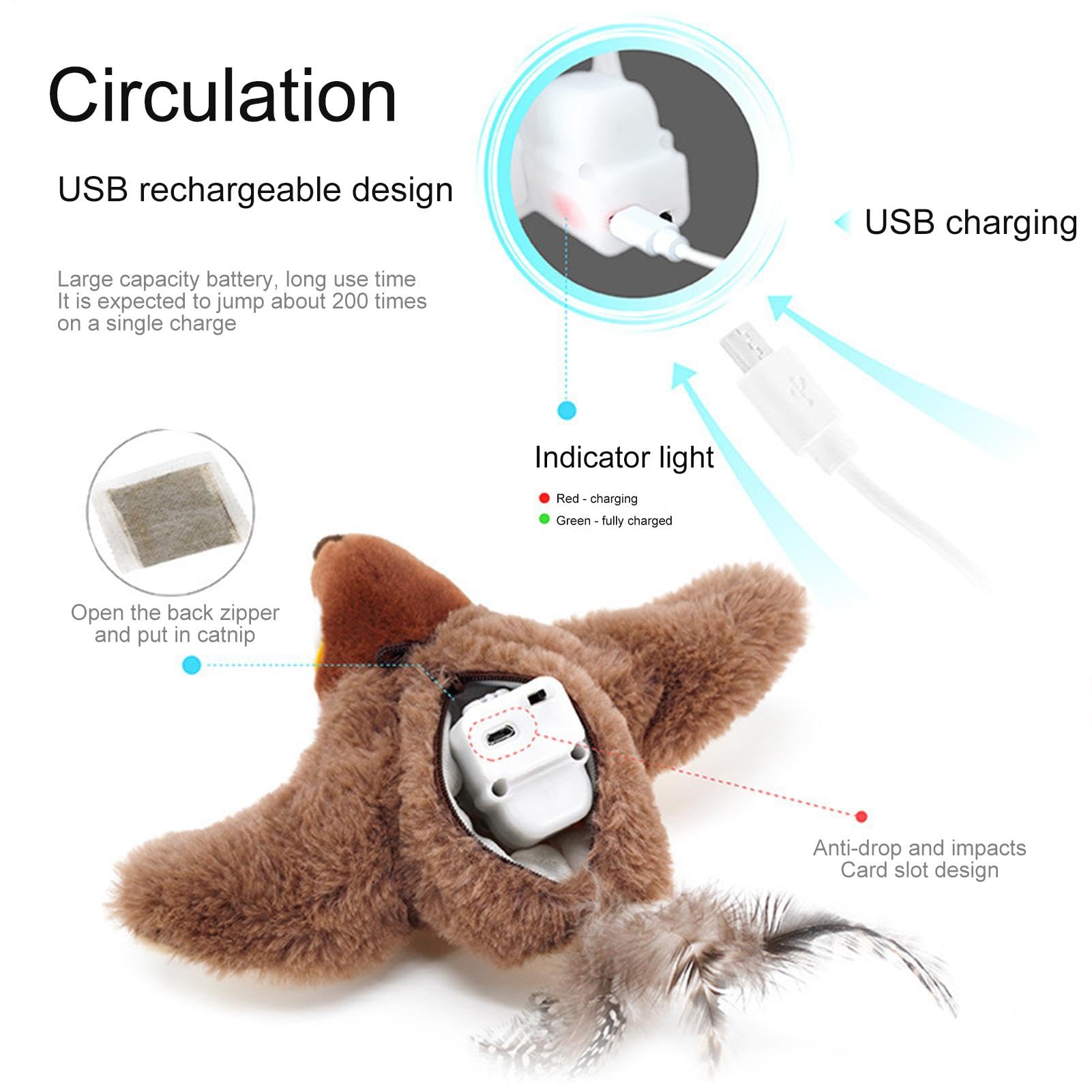Flappychase Interactive Electric Flapping Bird Cat Toy - Flying Sparrow with Chirping Sounds for Indoor Cats | Realistic Wing Motion & Shaking Action | Perfect for Playtime, Exercise & Mental Stimulation | Durable Interactive Pet Toy for Kittens & Adult Cats