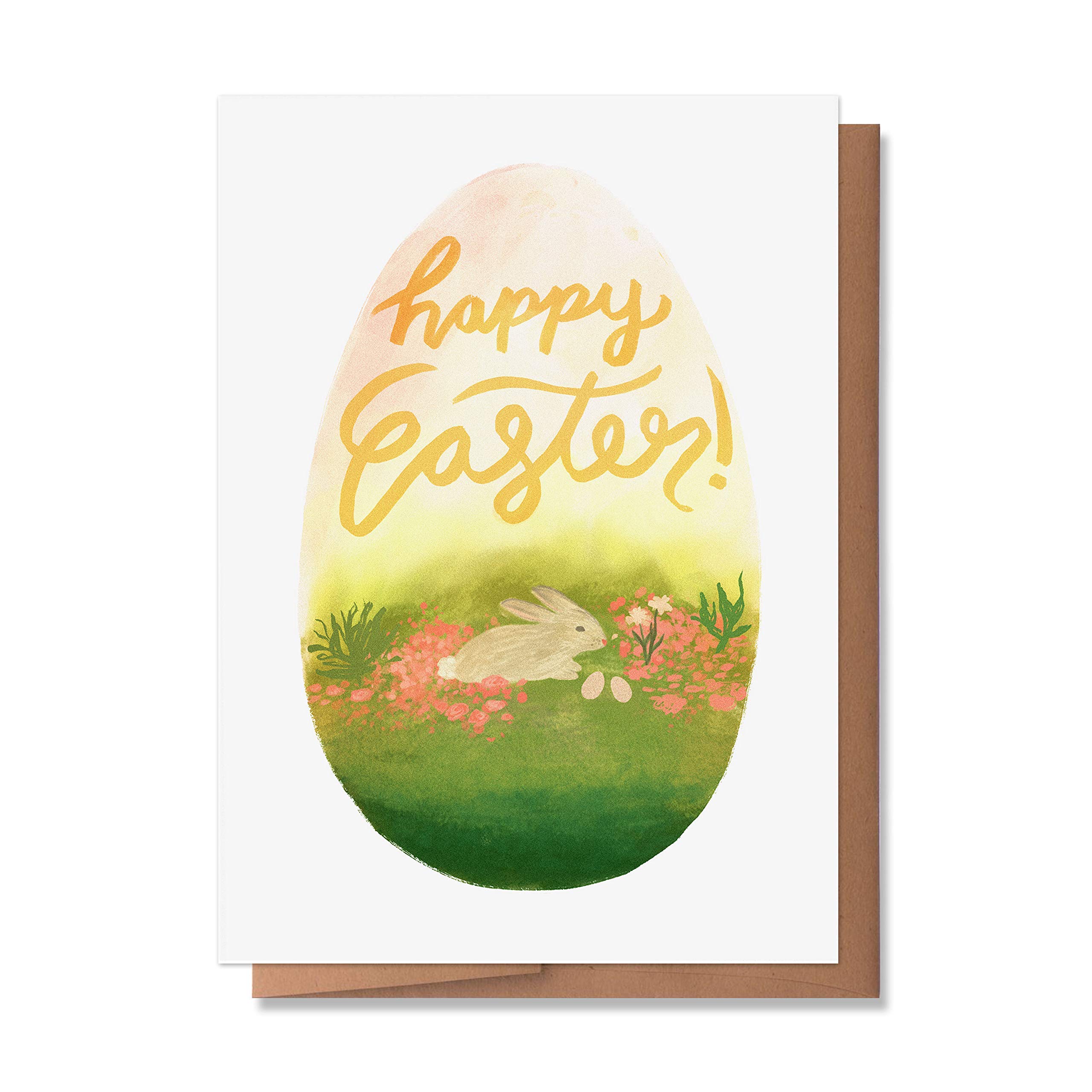 Wunderkid Happy Easter Egg Card - Cute Easter Bunny Greeting Card (1 Single Blank Inside Card) - Perfect for Easter Celebrations, Gift Giving & Spring Greetings