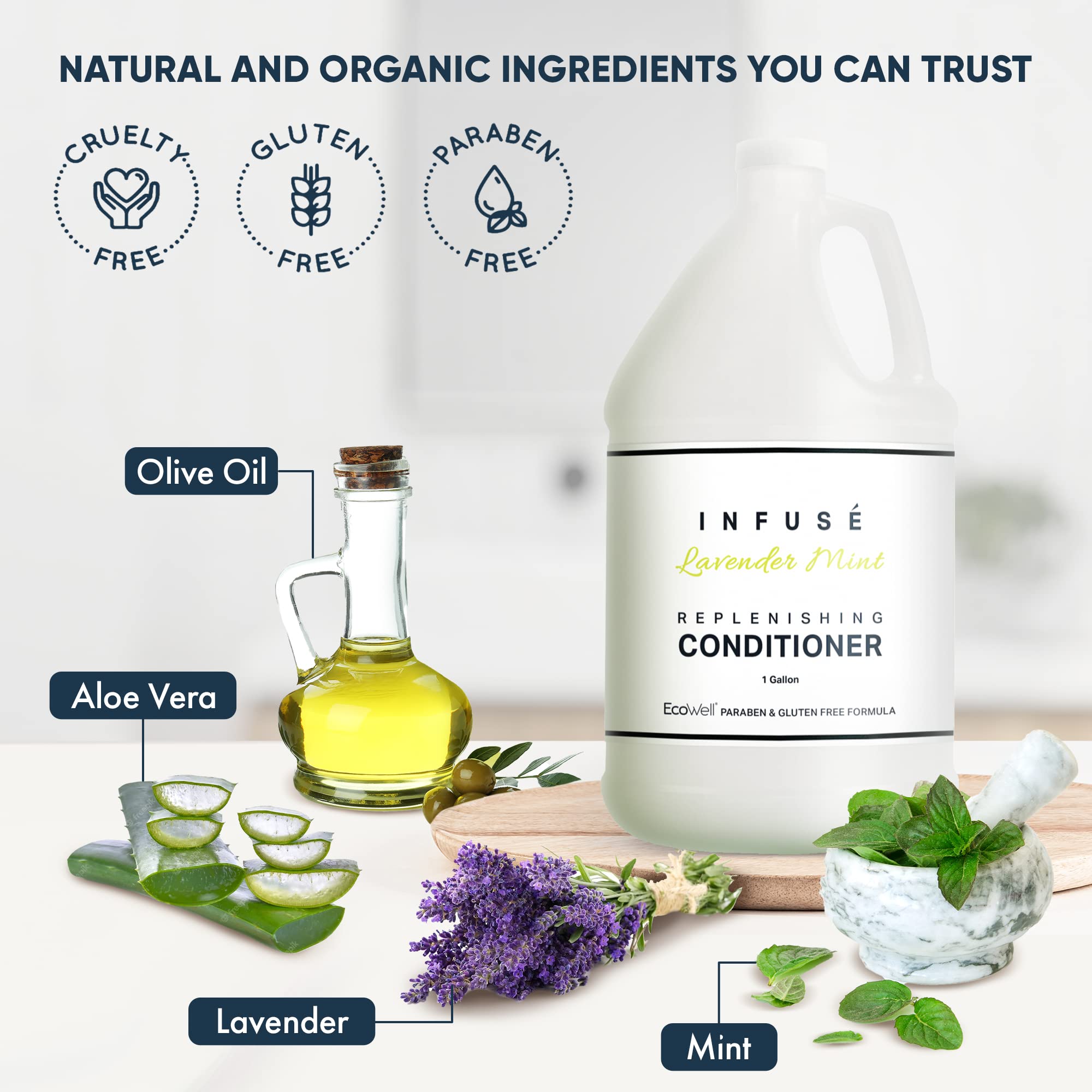 Terra Pure Infuse Lavender Mint Hotel Shampoo and Conditioner Set | 1 Gallon Bulk Refill for Hospitality & Vacation Rentals | Scented Bathroom Essentials for Hotels, Airbnb, Spas | 4-Pack (4 Gallons Total) | Ideal for Dispenser Refills and Guest Amenities