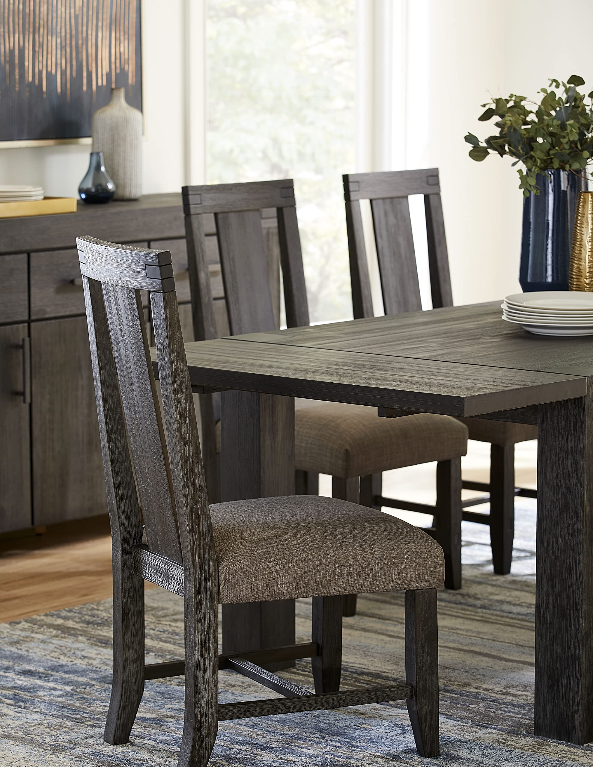 Modus Furniture Dining Chairs Set of 2 - Modern Upholstered Kitchen Chairs with Metal Legs, Meadow Graphite Fabric - Perfect for Dining Room, Kitchen, Breakfast Nook & Small Spaces