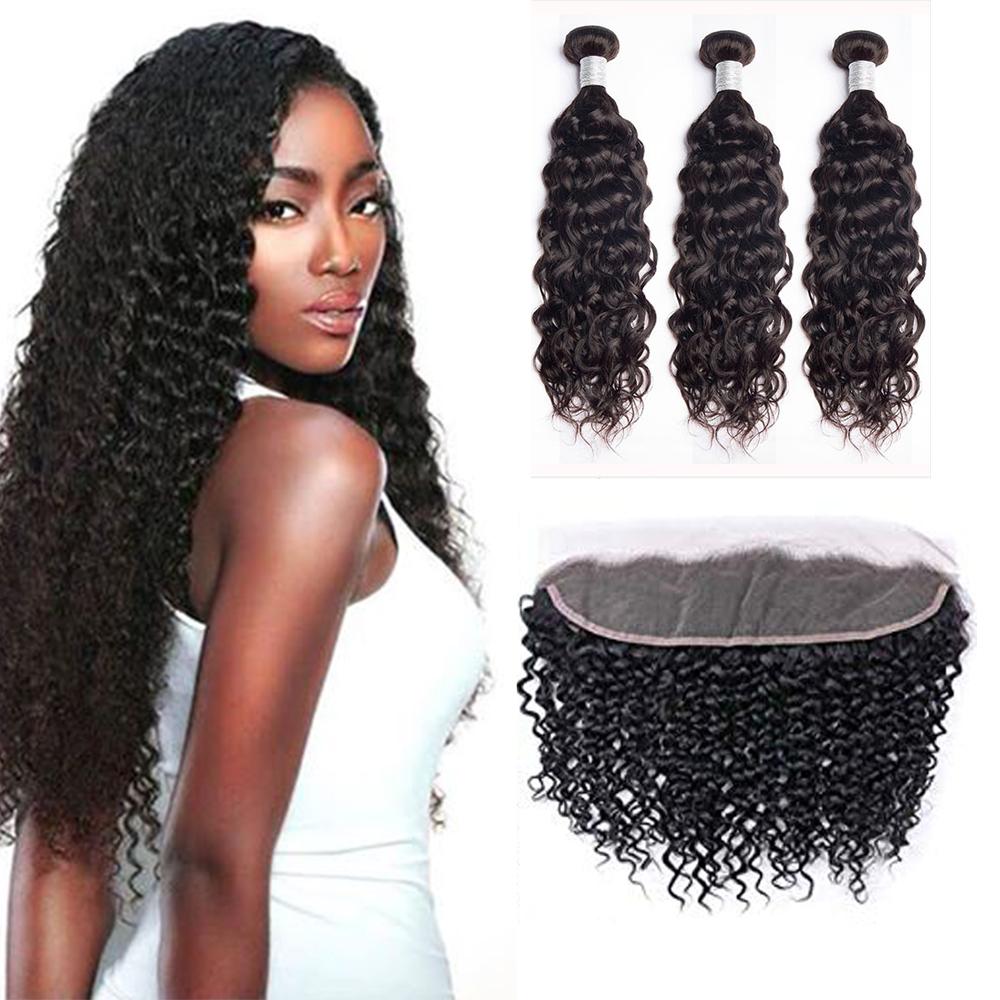 Natural Black Virgin Human Hair Frontal Bundles with Curly Texture - Perfect for Weaves, Wigs, and Protective Styling