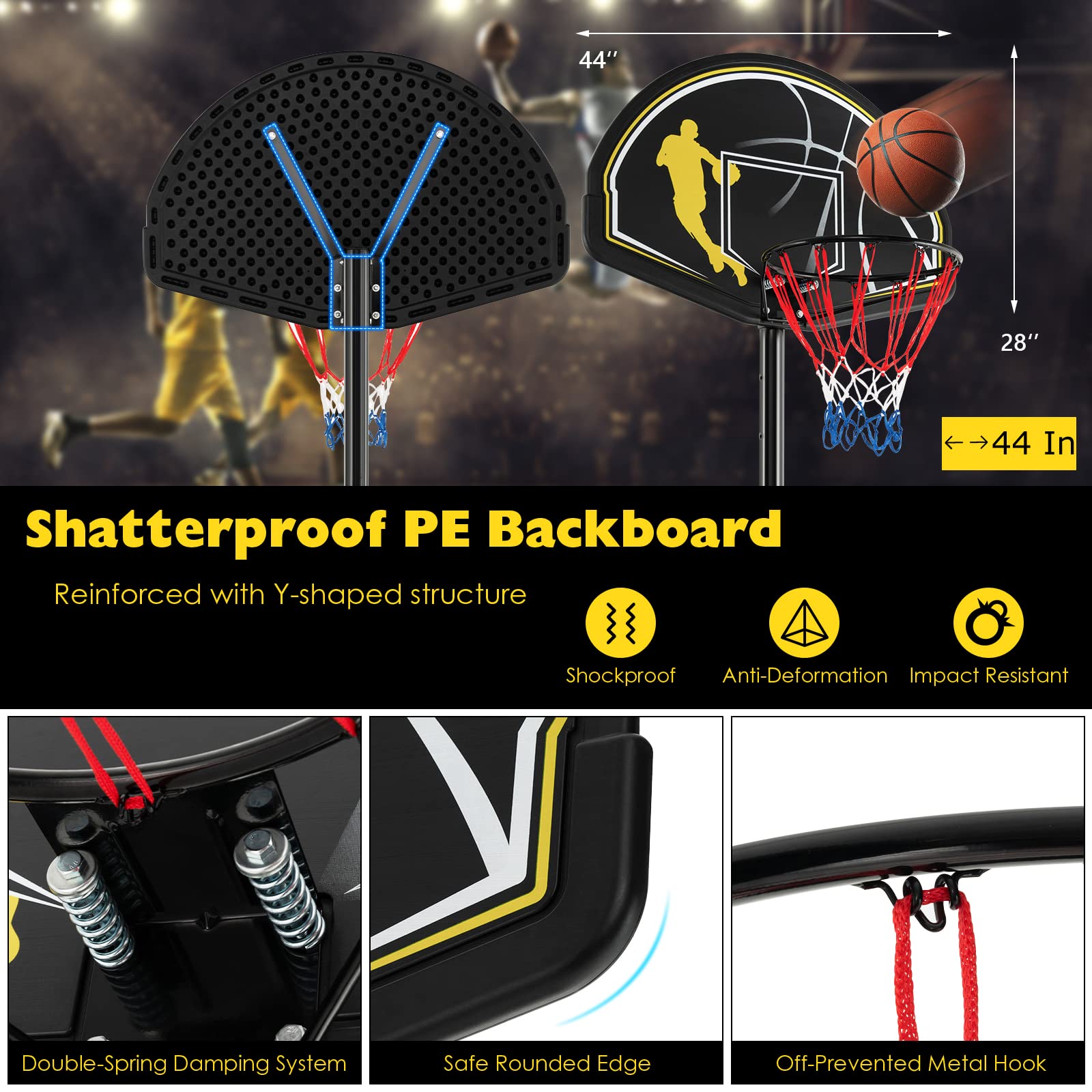 Adjustable Basketball Hoop 4.25-10FT - Portable Indoor/Outdoor Goal with Shatterproof Backboard for Kids & Adults - Perfect for Driveway & Backyard Play
