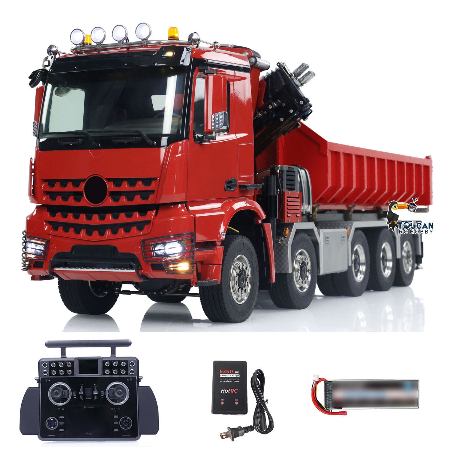 1/14 Scale 10x10 RC Hydraulic Crane Dump Truck - Remote Control Full Dumper Lorry with U-Shaped High Standard Bucket & Timber Flatbed - Perfect for Construction Site Play, Collecting, and RC Hobby Enthusiasts