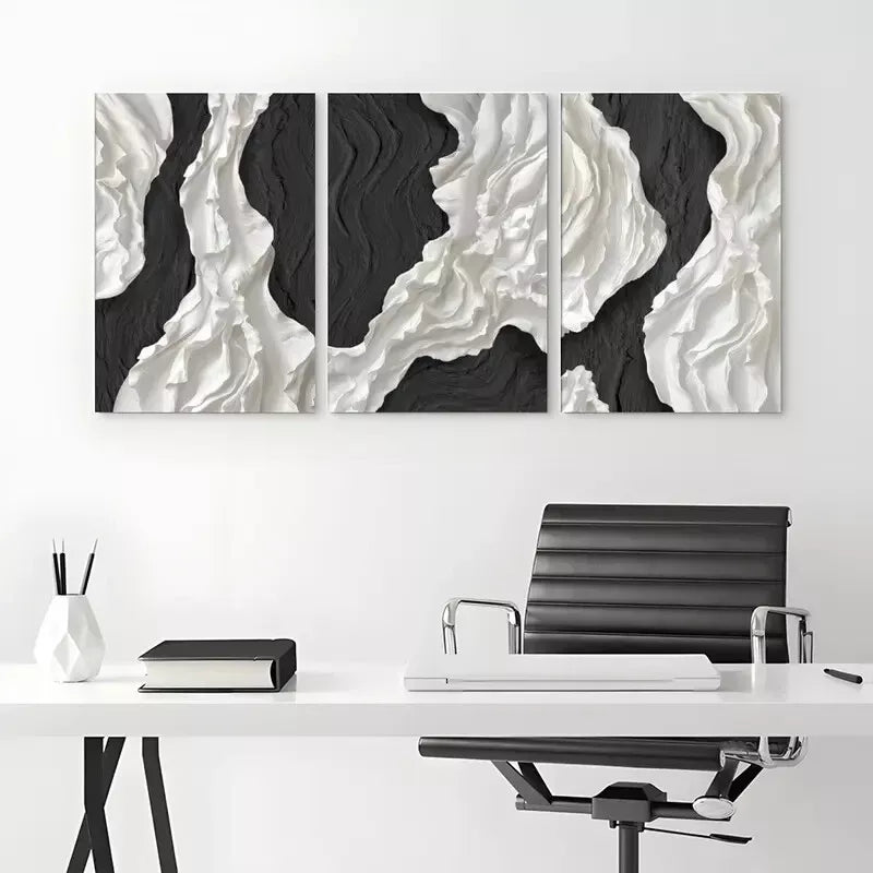 3-Piece Abstract Black and White Wall Art Canvas Set - Framed 40x60cm High Quality Print - 100% Australian Made - Ready to Hang - Perfect for Living Room, Bedroom & Office Decor