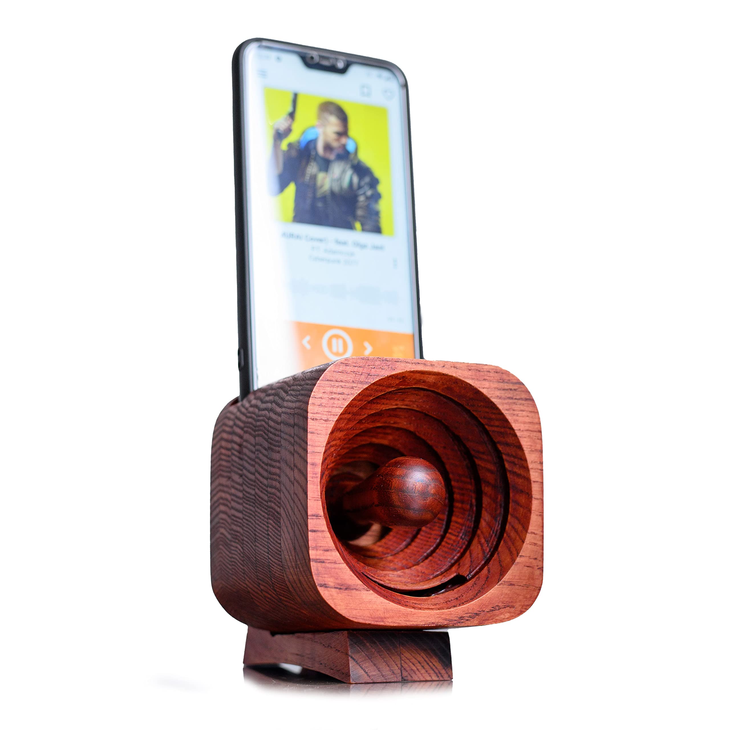 Premium Handmade Red Ash Wood Phone Speaker Amplifier - Natural Sound Booster & Smartphone Stand for Home, Office, and Outdoor Use