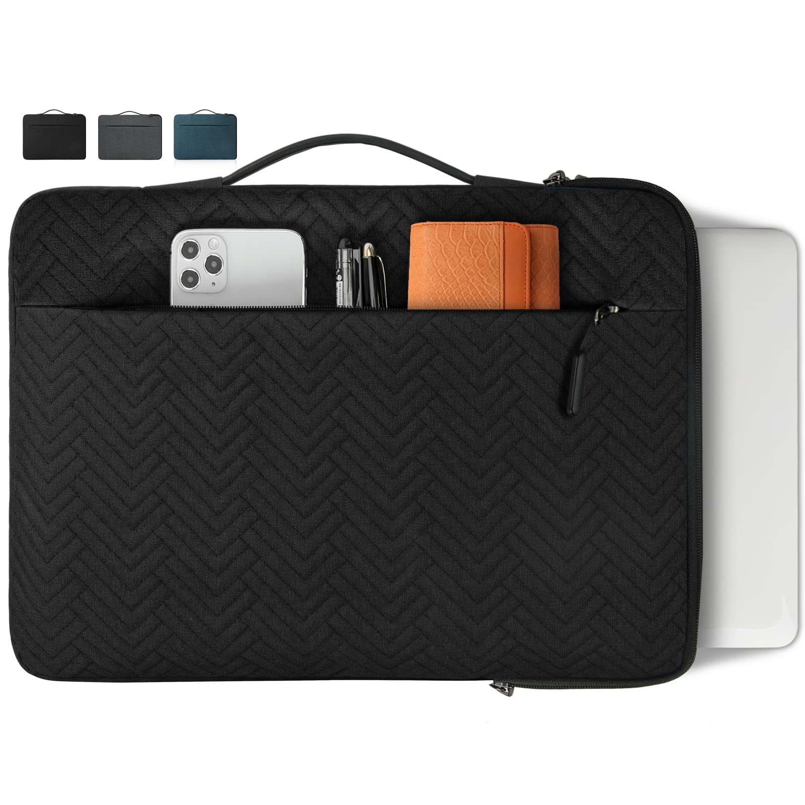 15.6 Inch Waterproof Laptop Sleeve Case with Handle - Protective Business Computer Bag for 15-15.6 Inch Laptop, Chromebook & Notebook (Black) - Perfect for Office, Travel & School Commute