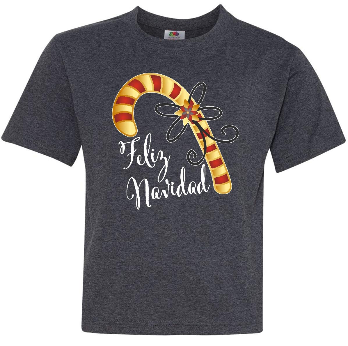 Inktastic Feliz Navidad Red and Gold Candy Cane Youth T-Shirt | Christmas Holiday Kids Tee | Perfect for Family Photos & Holiday Parties