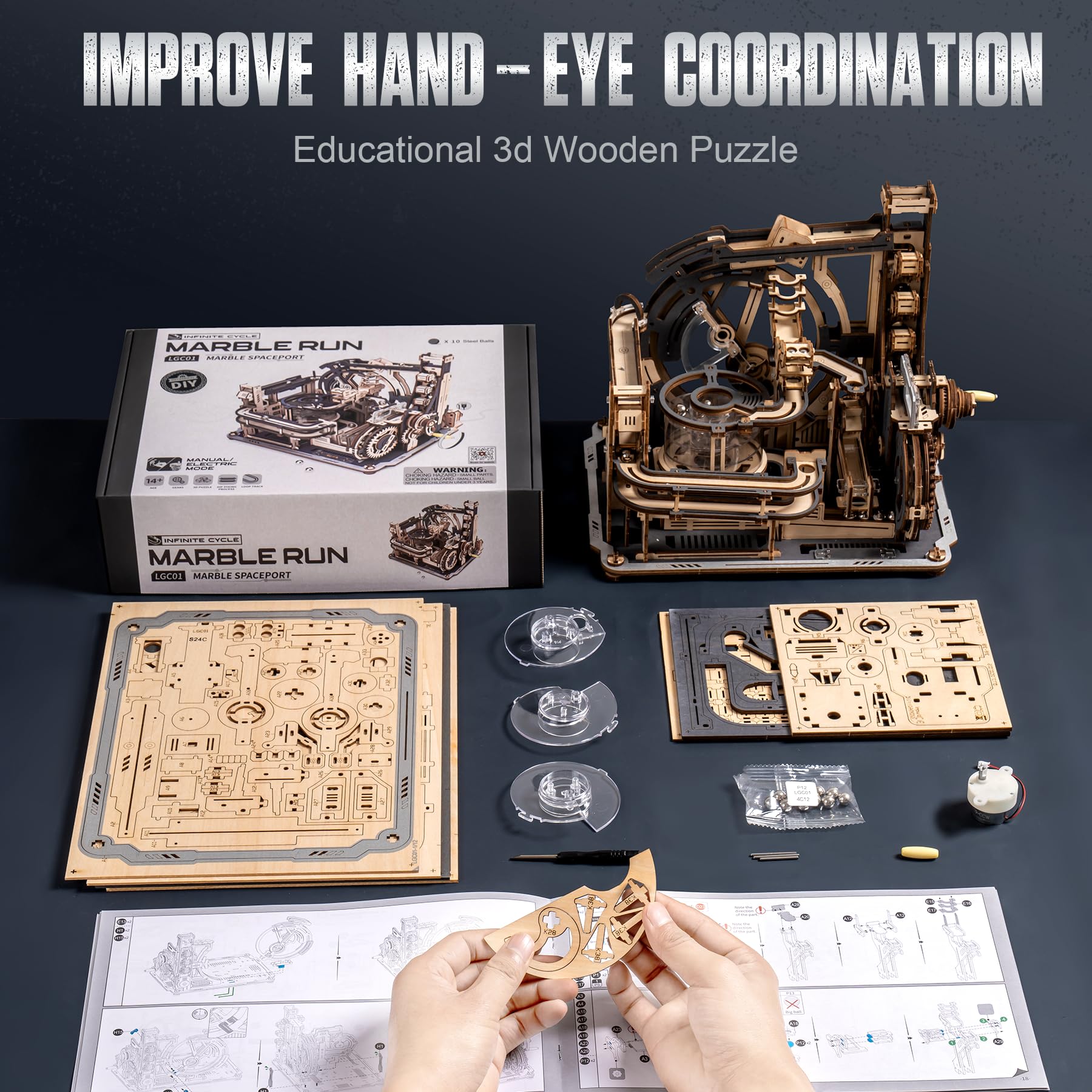 RoWood 3D Wooden Puzzle for Adults & Teens - Creative Marble Run Model Building Kit | Fun DIY Craft Project for Birthday Gifts & Home Decor
