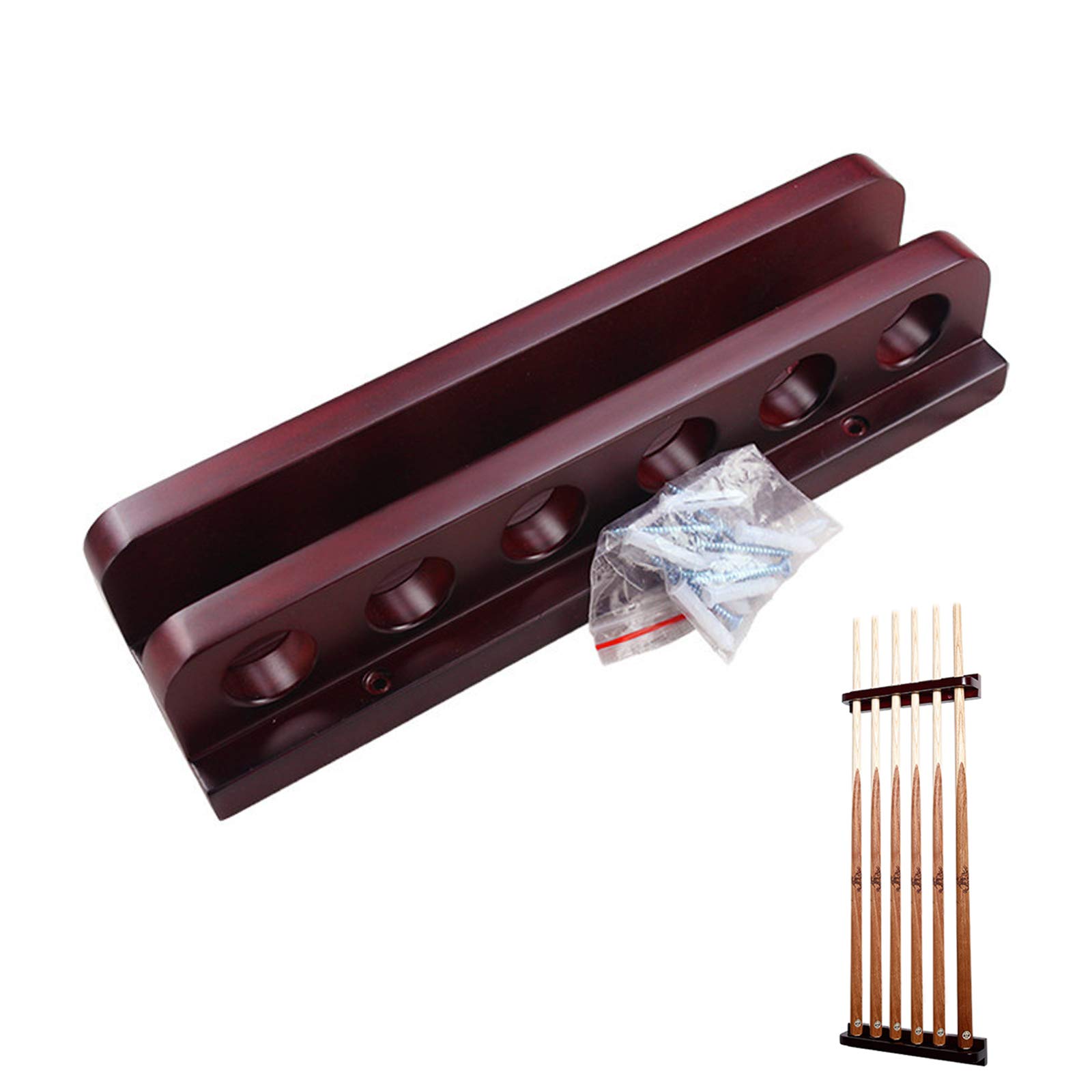XYNH Wooden Snooker Cue Wall Mounted Pool Cue Holder Rack - Holds 6 Cues, Compact Billiard Table Accessories with Easy Installation for Pool Bars, Clubs & Billiard Players - Perfect for Home Game Rooms and Man Caves