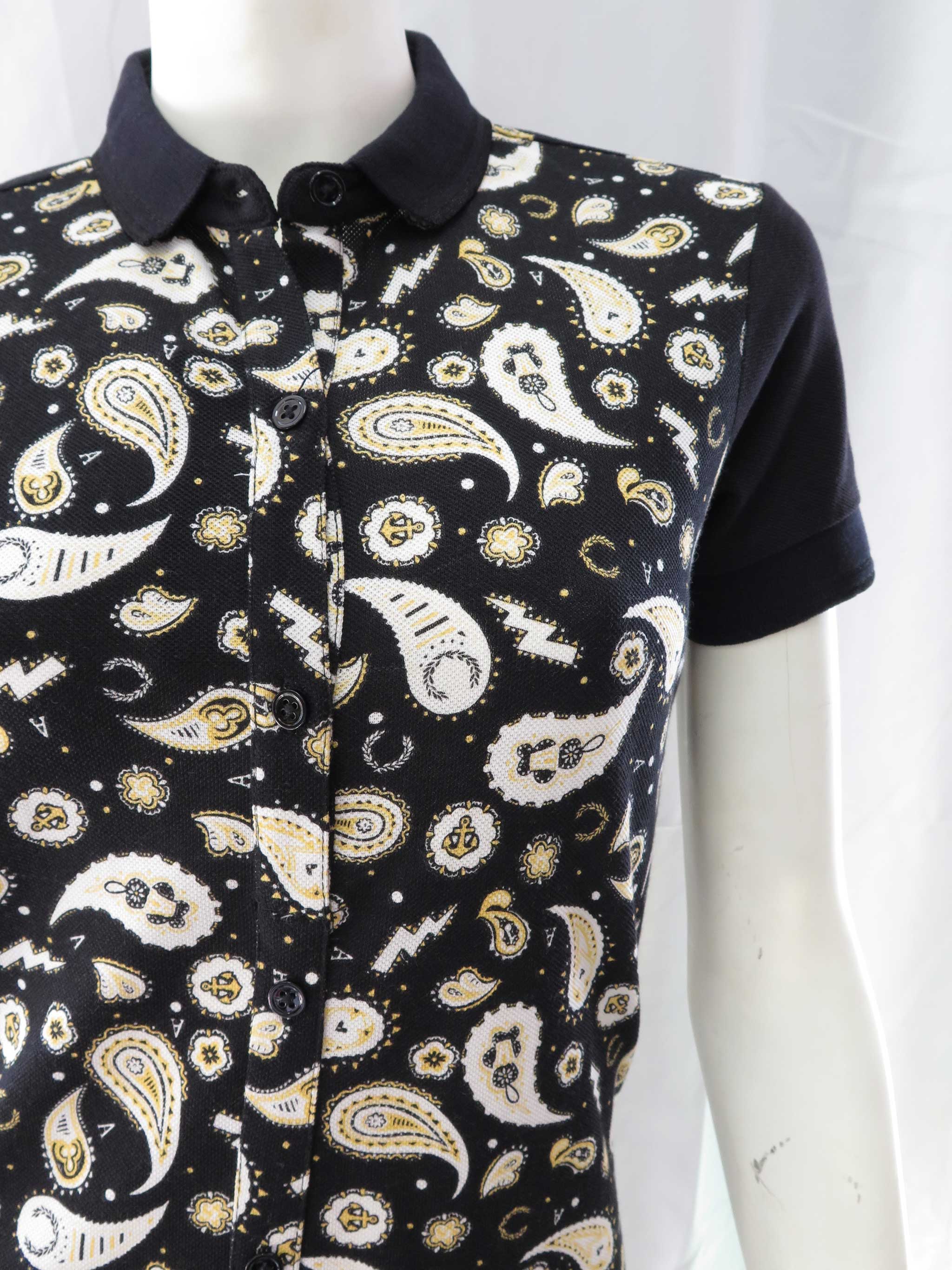 Vintage Amy Winehouse Black Bandana Print Fred Perry Shirt Dress | Women's Casual Button Down Dress | Perfect for Concerts, Music Festivals & Retro Fashion