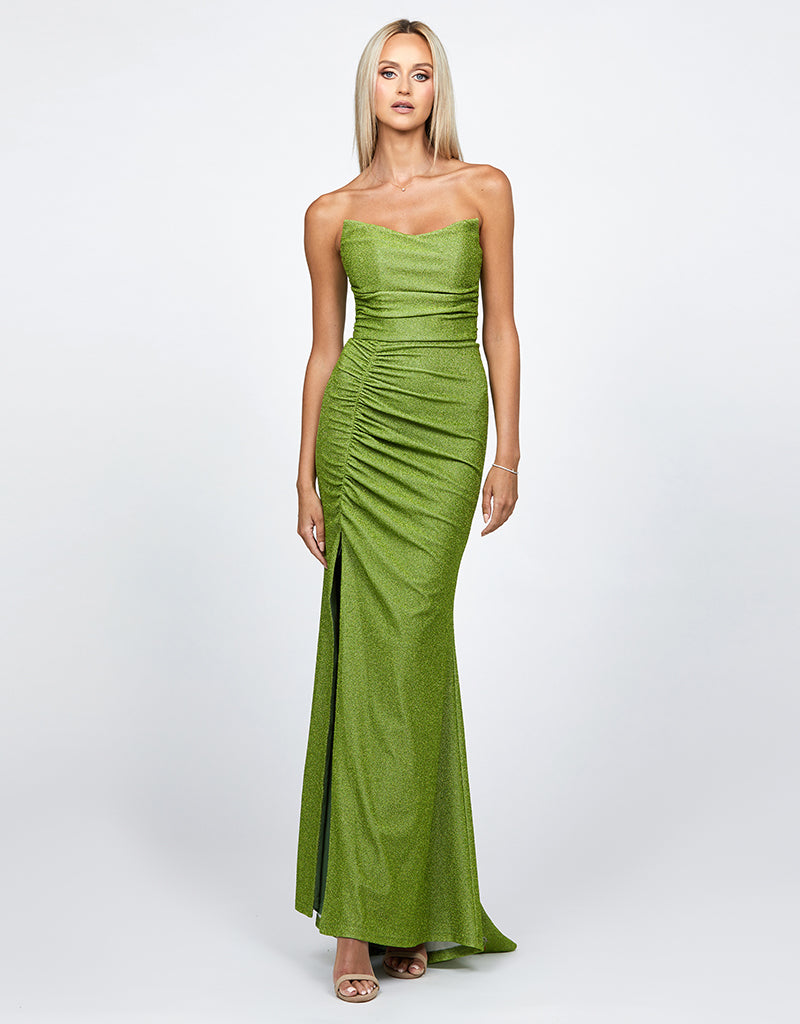 Lynndon Scoop High Split Maxi Dress - Elegant Long Sleeve V-Neck Evening Gown for Women | Perfect for Cocktail Parties, Date Nights & Formal Events