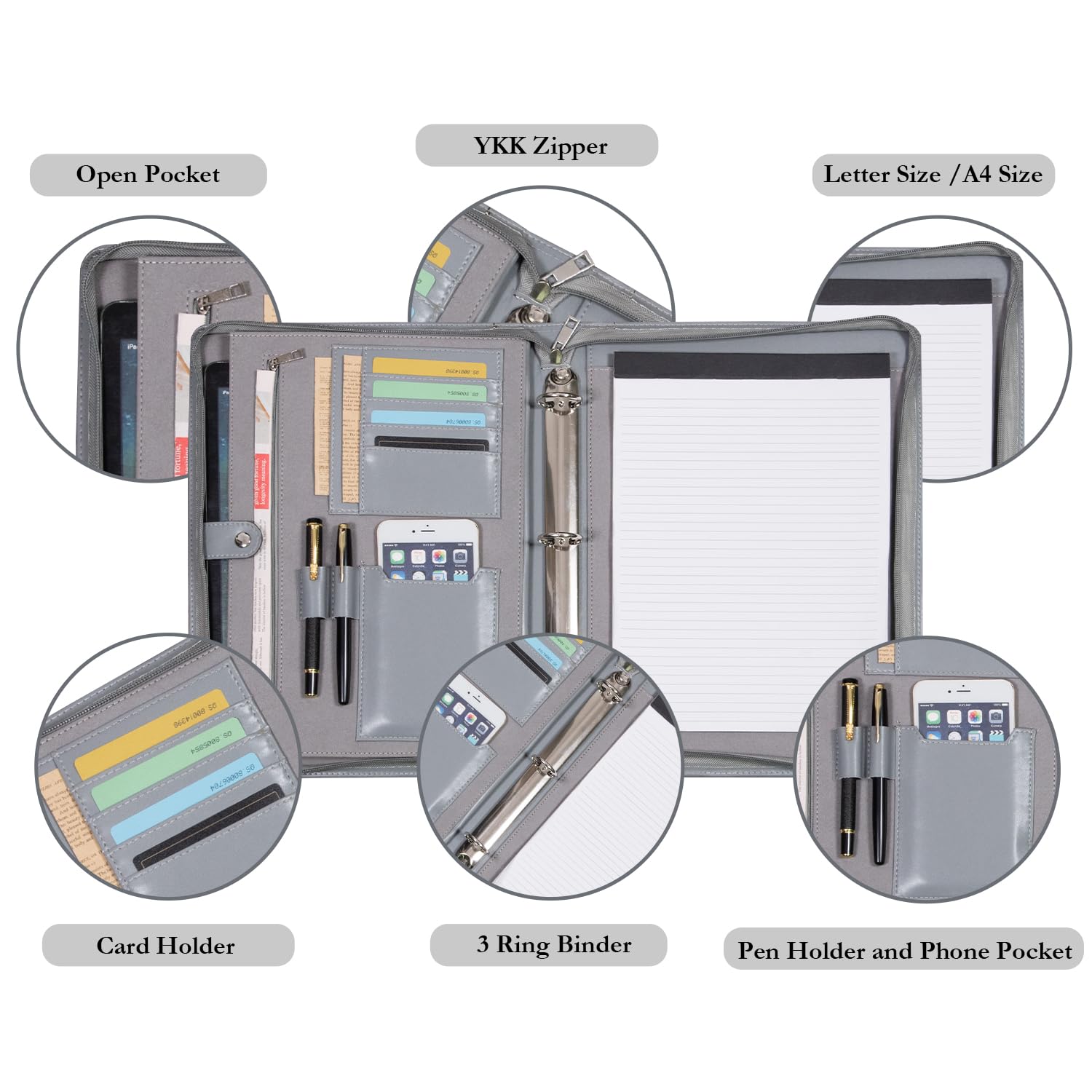 Personalized Vegan Leather 3-Ring Portfolio Binder for Women & Men - 13