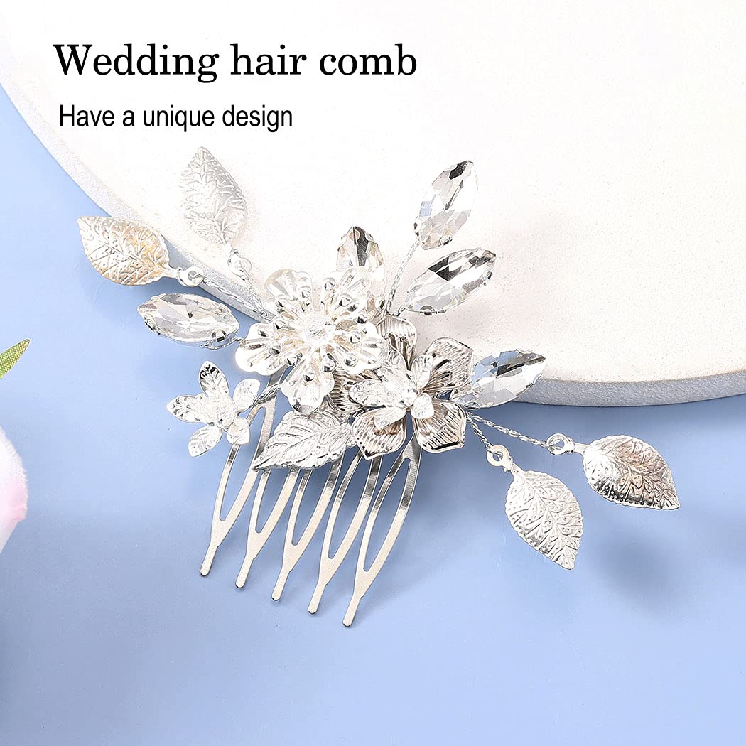 Elegant Silver Leaf Wedding Hair Comb for Brides – Floral Bridal Hair Accessories for Women & Girls | Perfect for Weddings, Prom, and Special Occasions