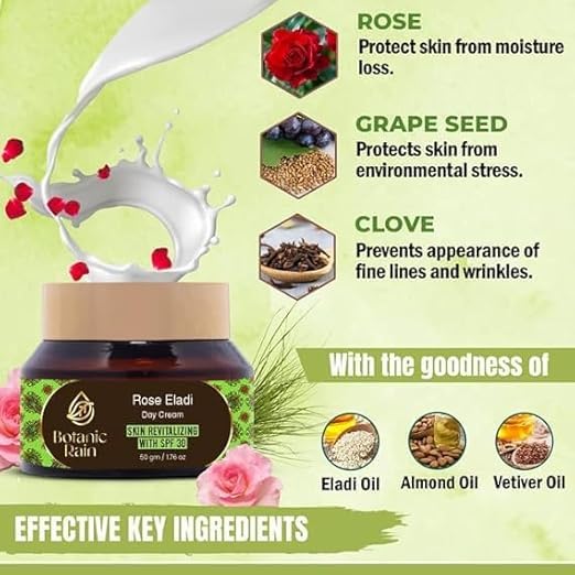 Organic Ayurvedic Face Moisturizer with SPF 30 - Rose & Eladi Infused Vegan Cream for All Skin Types | Cruelty-Free Sun Protection (1.76 oz) | Daily Hydration for Dry, Sensitive & Mature Skin