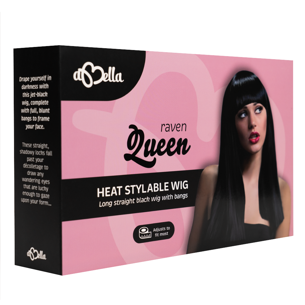 Abell'a Raven Queen 45cm Straight Synthetic Wig With Bangs - Long Black Cosplay Wig for Halloween, Costume Parties & Gothic Fashion