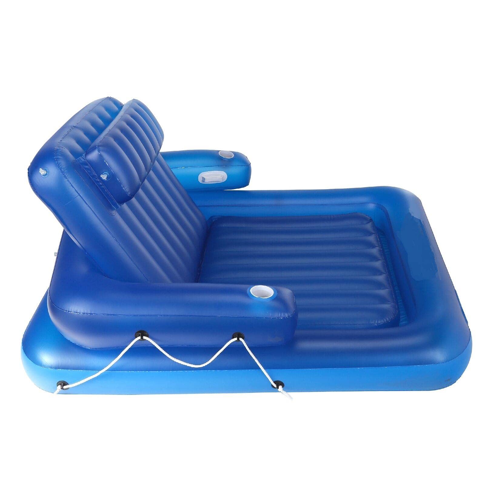 Inflatable Adjustable Pool Lounger for 2 People - Premium Outdoor Chaise Lounge Chair for Swimming Pool, Beach, Patio & Backyard - Comfortable Waterproof Sunbathing Furniture with Cup Holders - Perfect for Relaxing, Sunbathing and Poolside Lounging