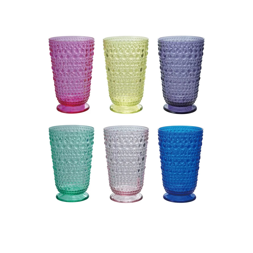 Clear Acrylic Dots Drinking Glasses - Set of 4 Modern Textured Tumblers for Juice, Cocktails & Iced Coffee - Perfect for Home, Bar & Party Use