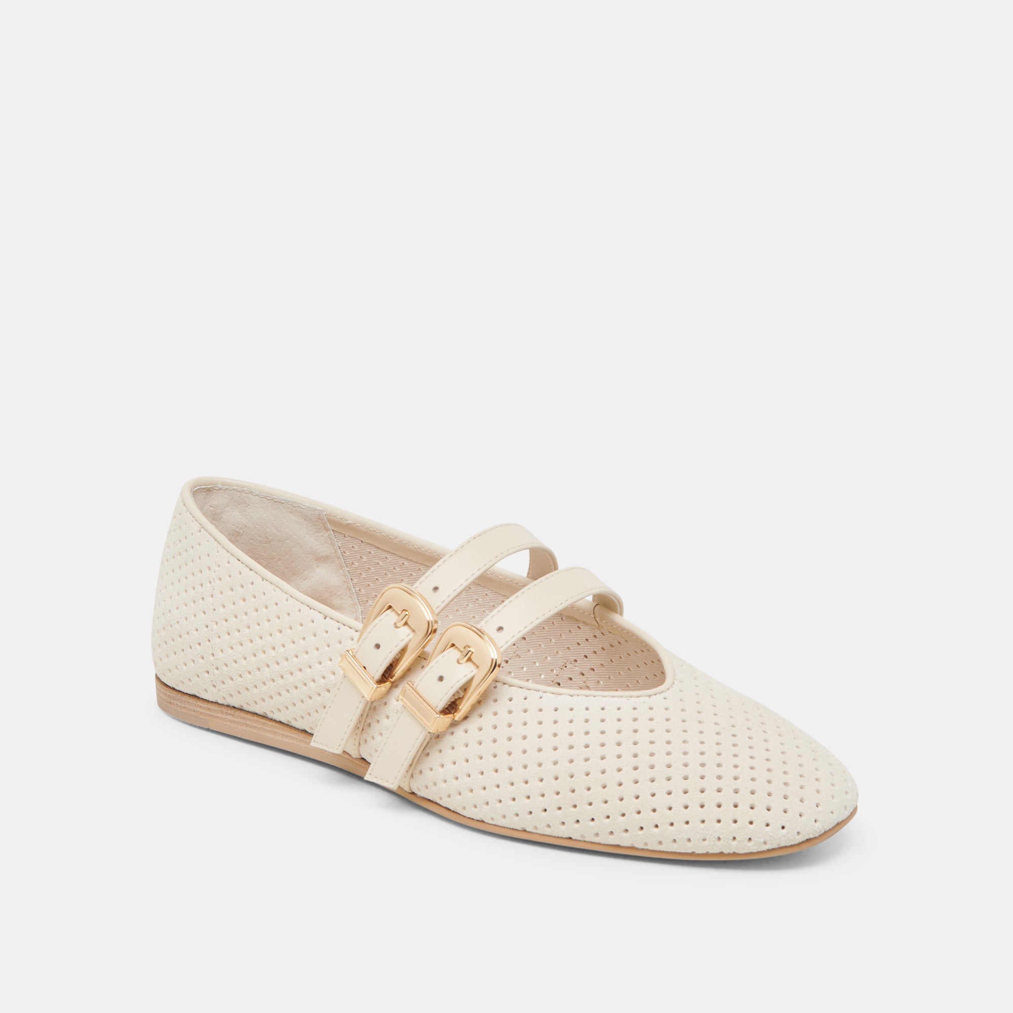 BAYLEE Women's Wide Ballet Flats - Perforated Suede Comfort Shoes for Women | Casual & Office Wear | Bone Color