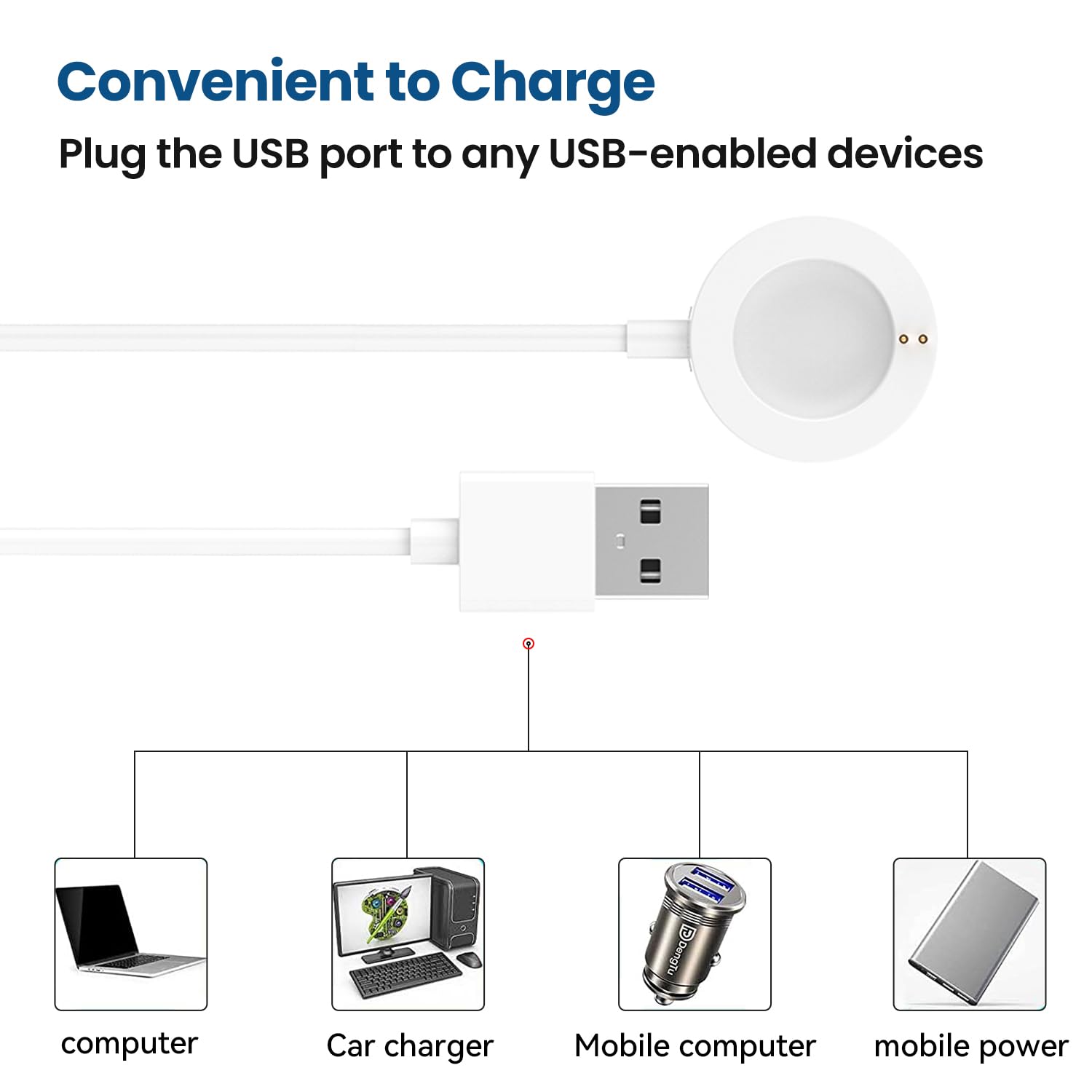 RuenTech Fast Magnetic Charger for Fossil Gen 6/5/5E/4 & Michael Kors Gen 4/5/5E/6 Smartwatches - White | Quick Charging Dock for Gym, Office & Travel Use